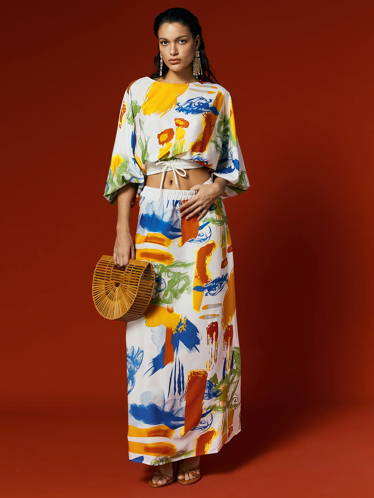 Loose Crew Neck Three Quarter Sleeve Vacation Blouse