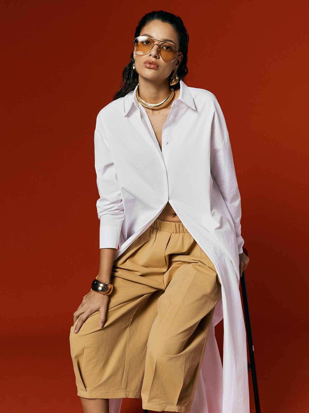 Casual Cotton Wide-Leg Cropped Pants