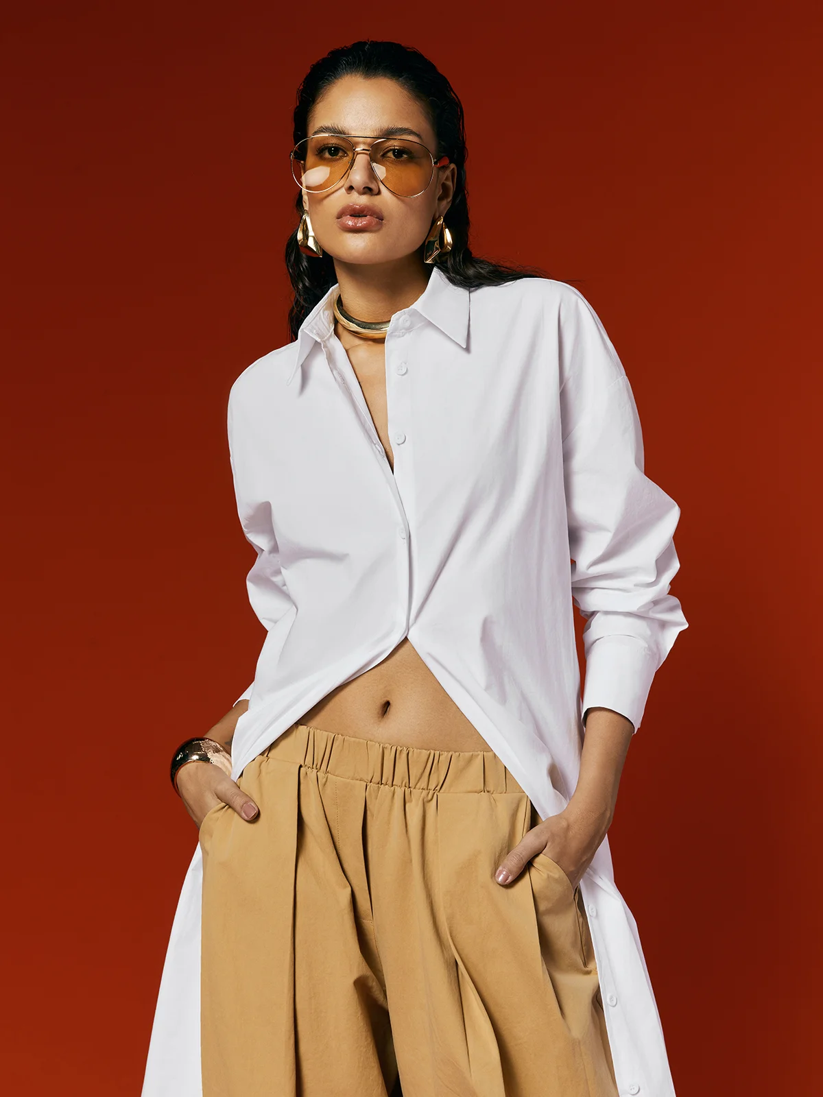 Casual Cotton Loose Split Long Shirt