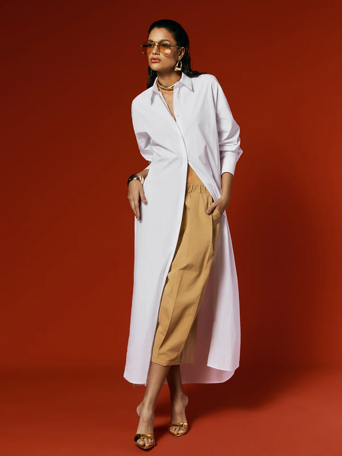 Casual Cotton Loose Split Long Shirt