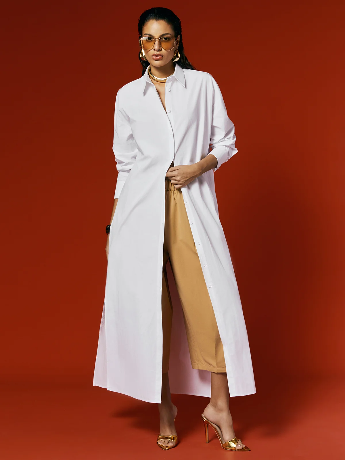 Casual Cotton Loose Split Long Shirt