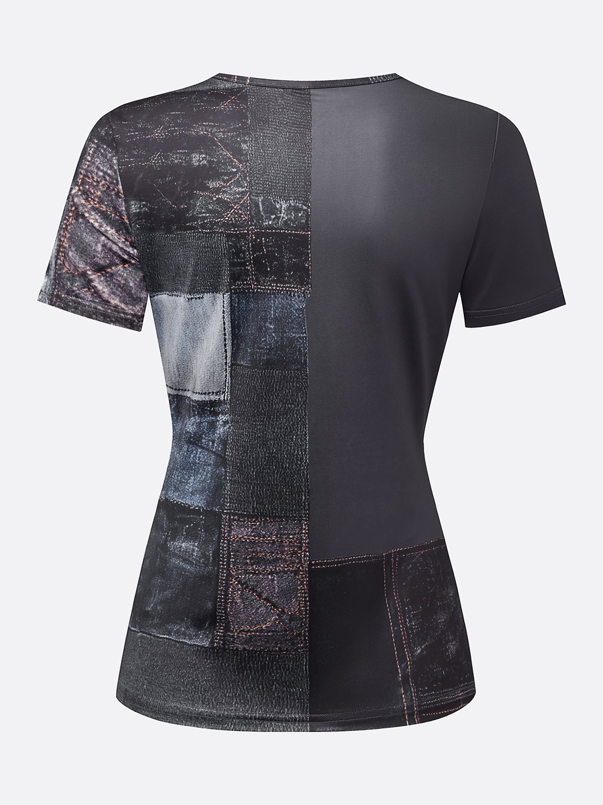 Casual Faux Denim Print Graphic  Crew Neck  T-shirt