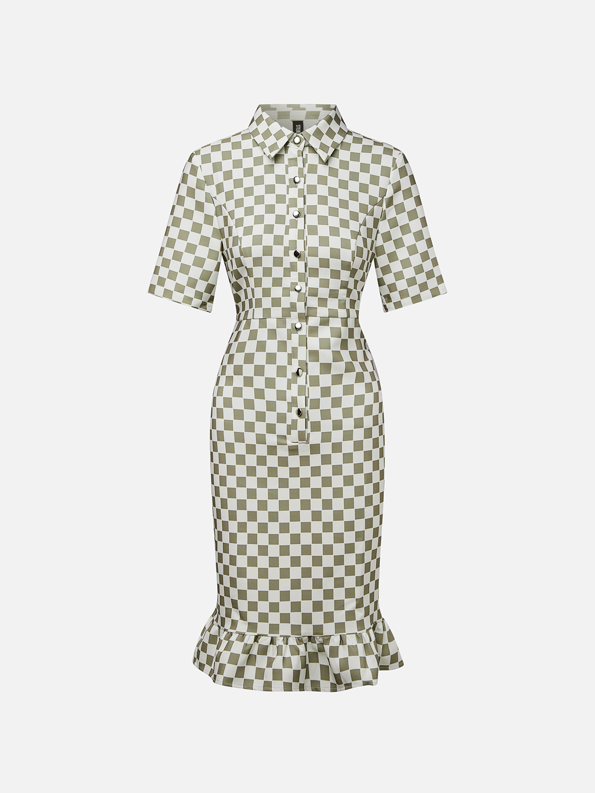 Urban Plaid Printing Shirt Collar Midi Dress