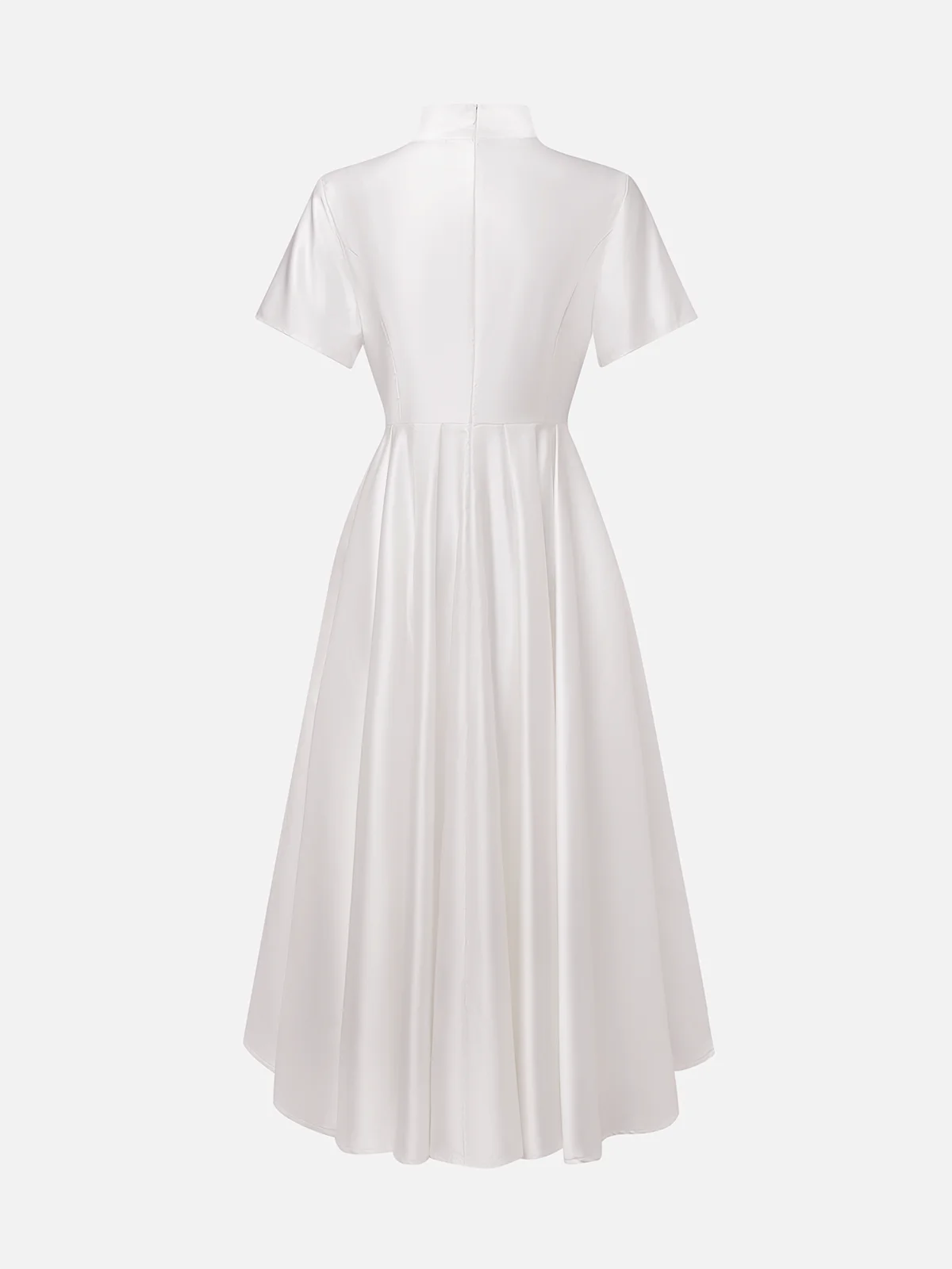 Elegant 3D Floral Plain Stand Collar Midi Dress