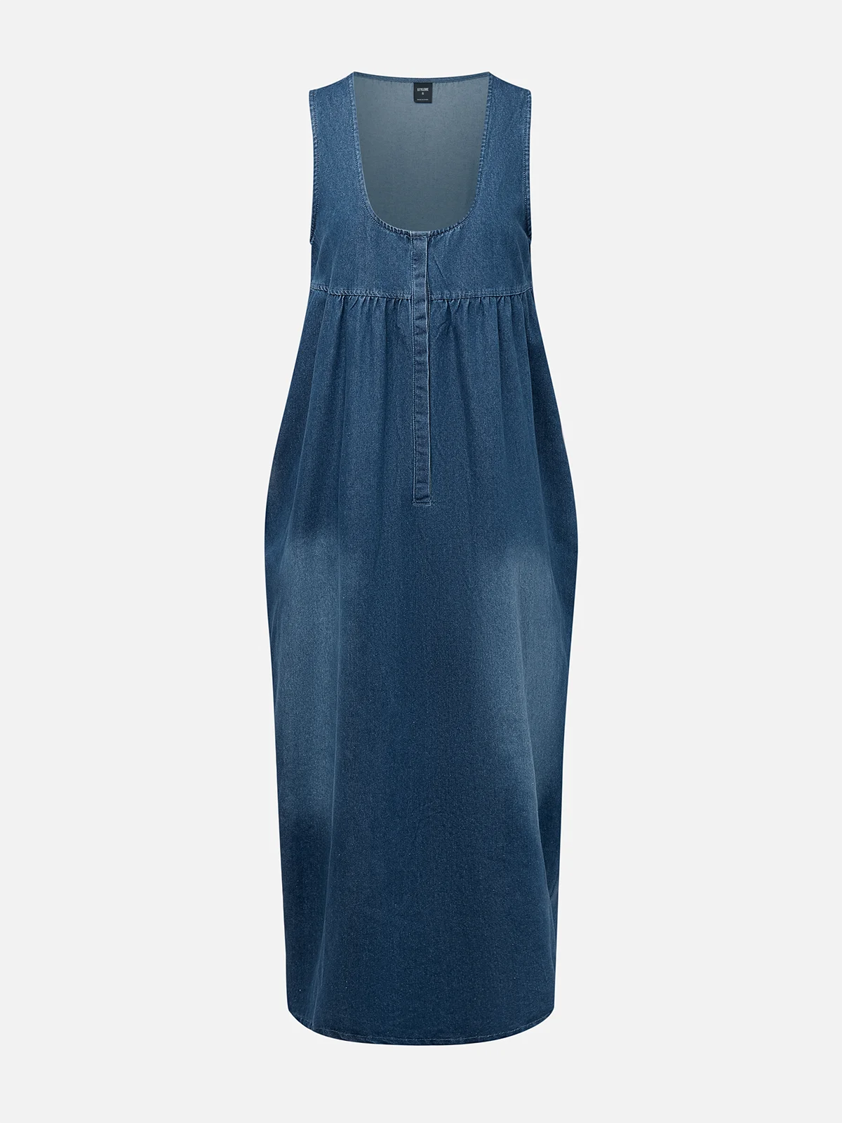 Casual Plain Distressing U-Neck Denim Maxi Dress