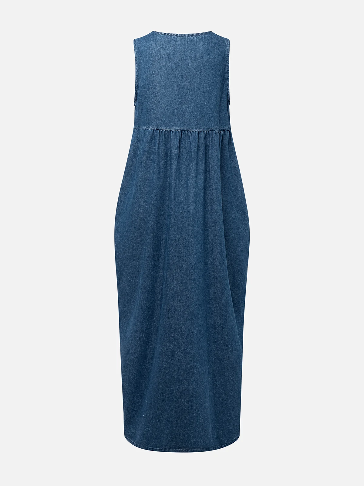 Casual Plain Distressing U-Neck Denim Maxi Dress