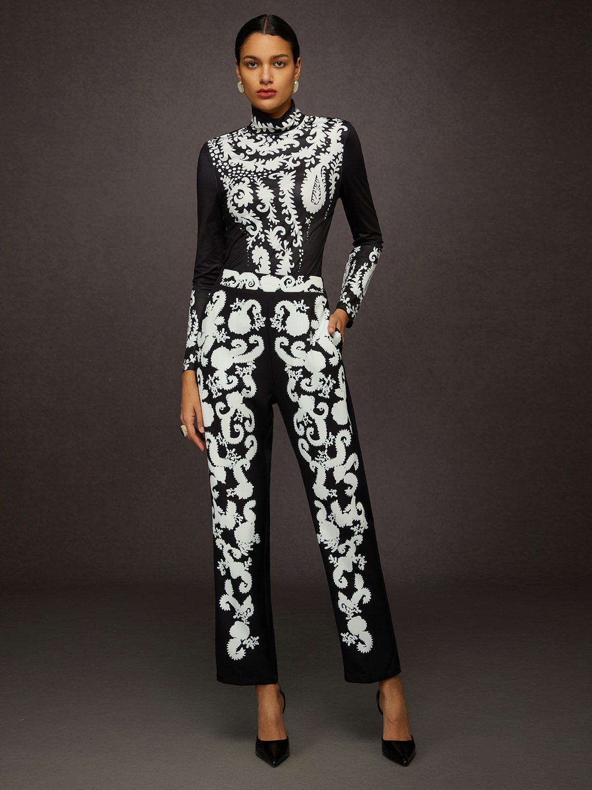 Elegant Random Print Printing Turtleneck T-shirt