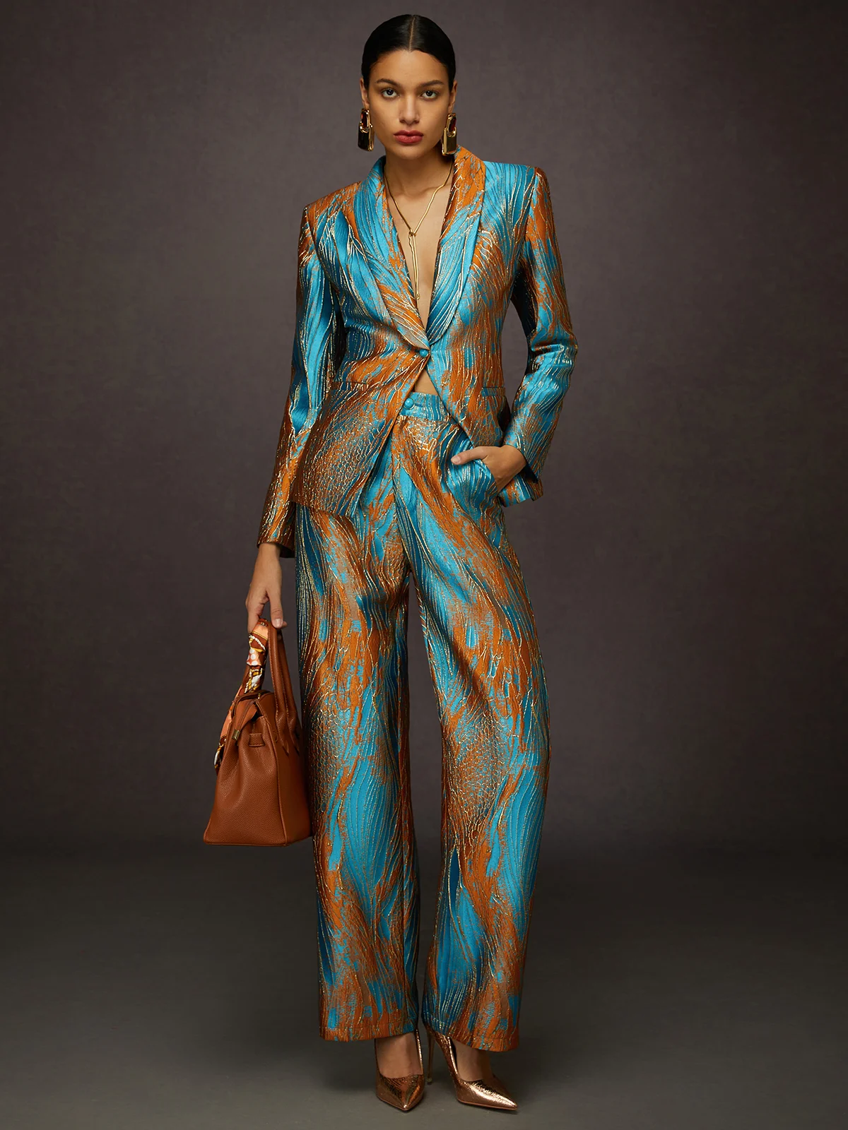 Elegant Jacquard Lapel Collar Blazer