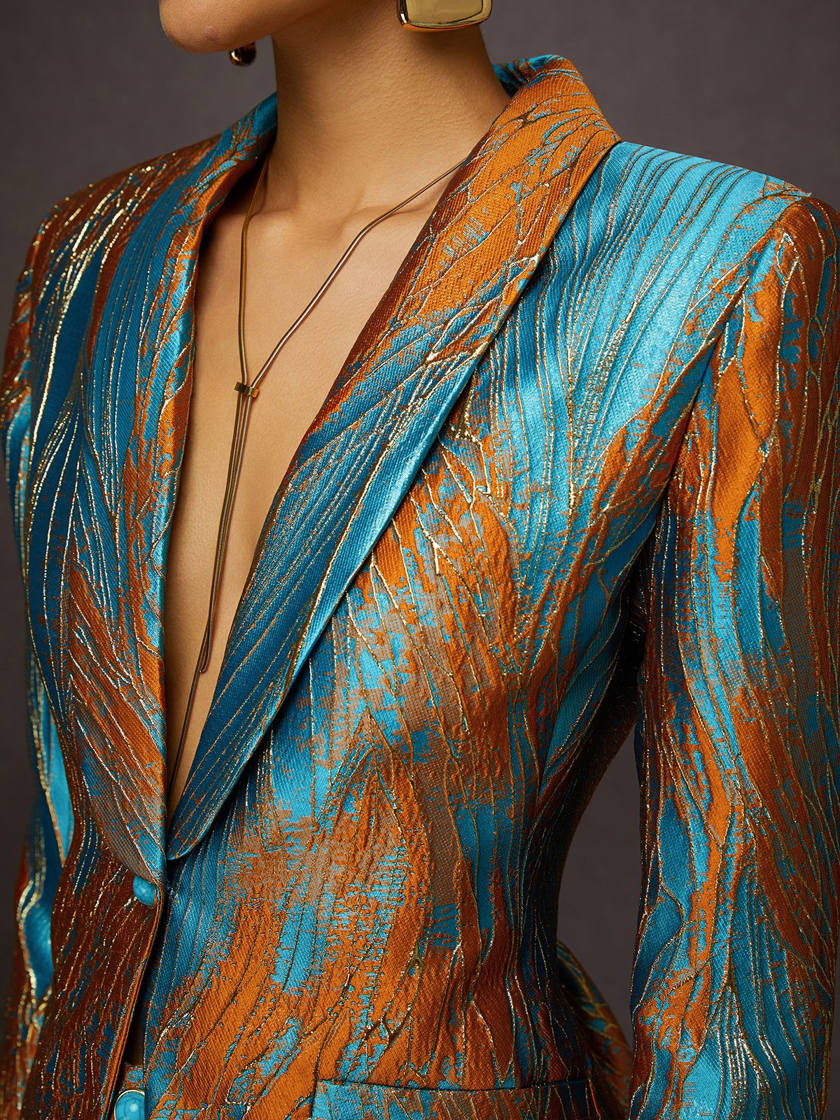 Elegant Jacquard Lapel Collar Blazer