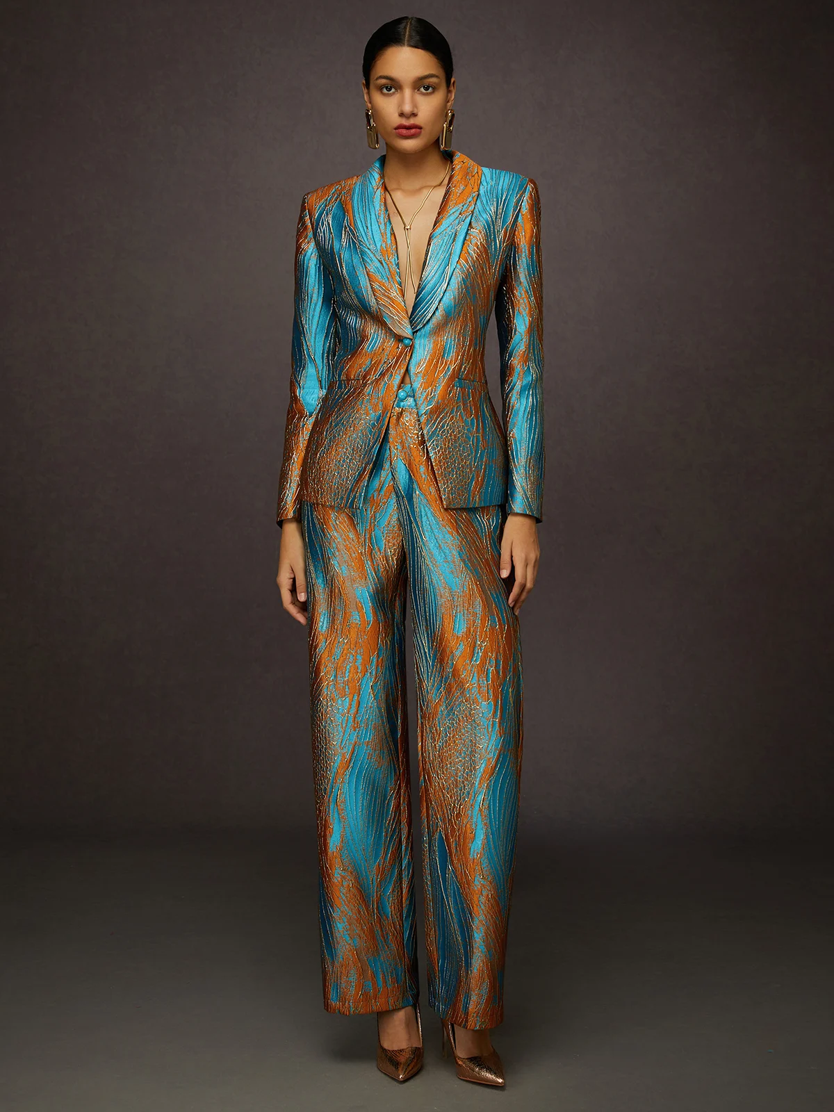 Elegant Jacquard Wide Leg Pants