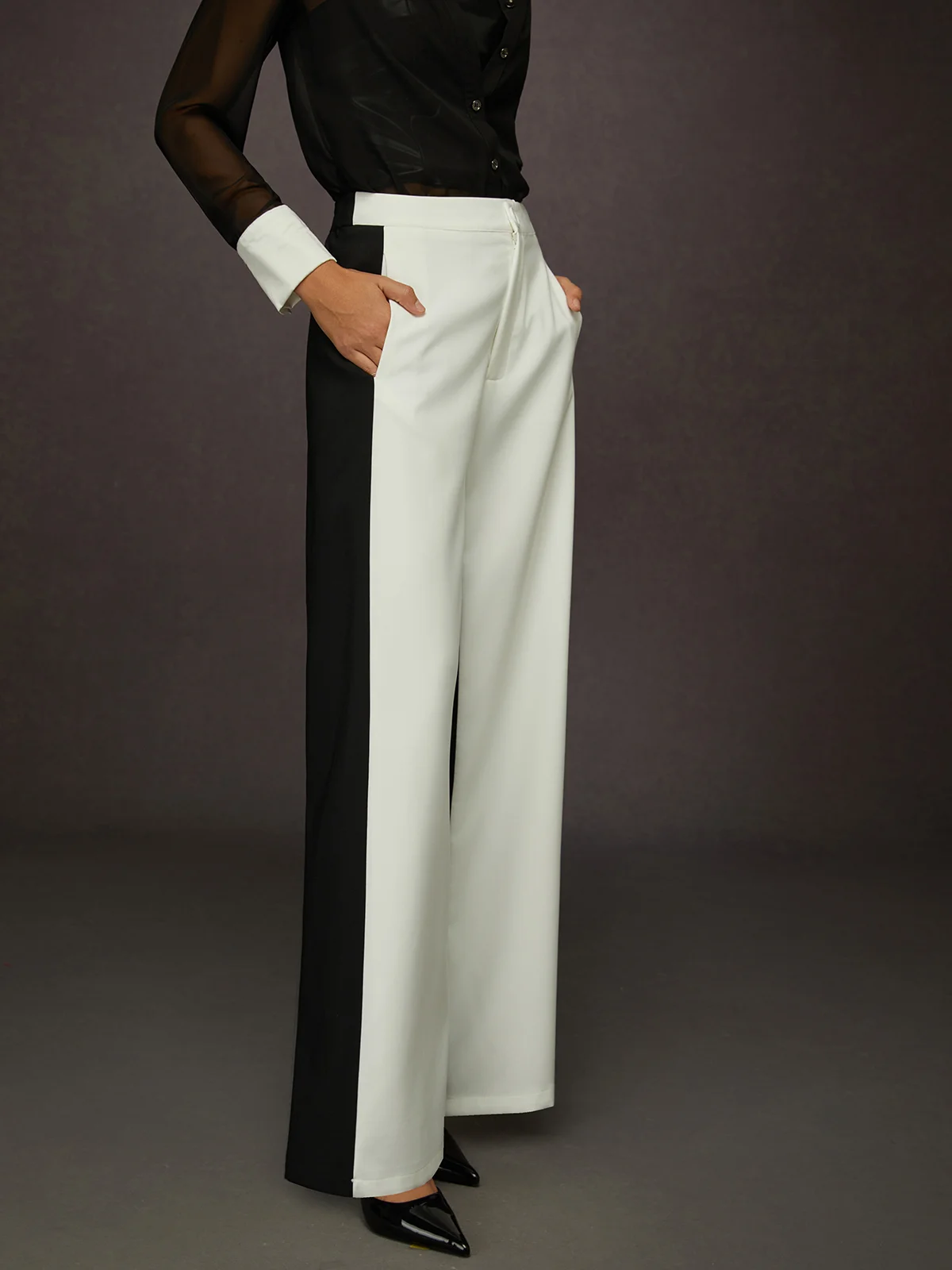 Urban Monochrome Colorblock Wide-Leg Pants