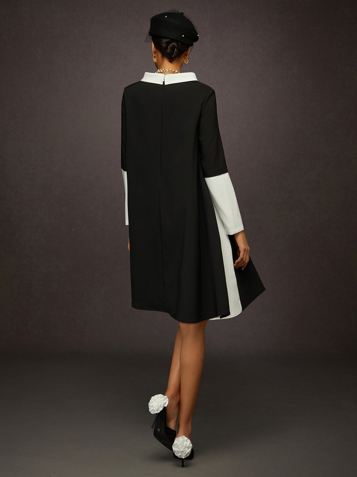 Urban Floral Printing Crew Neck Knee Length Dress