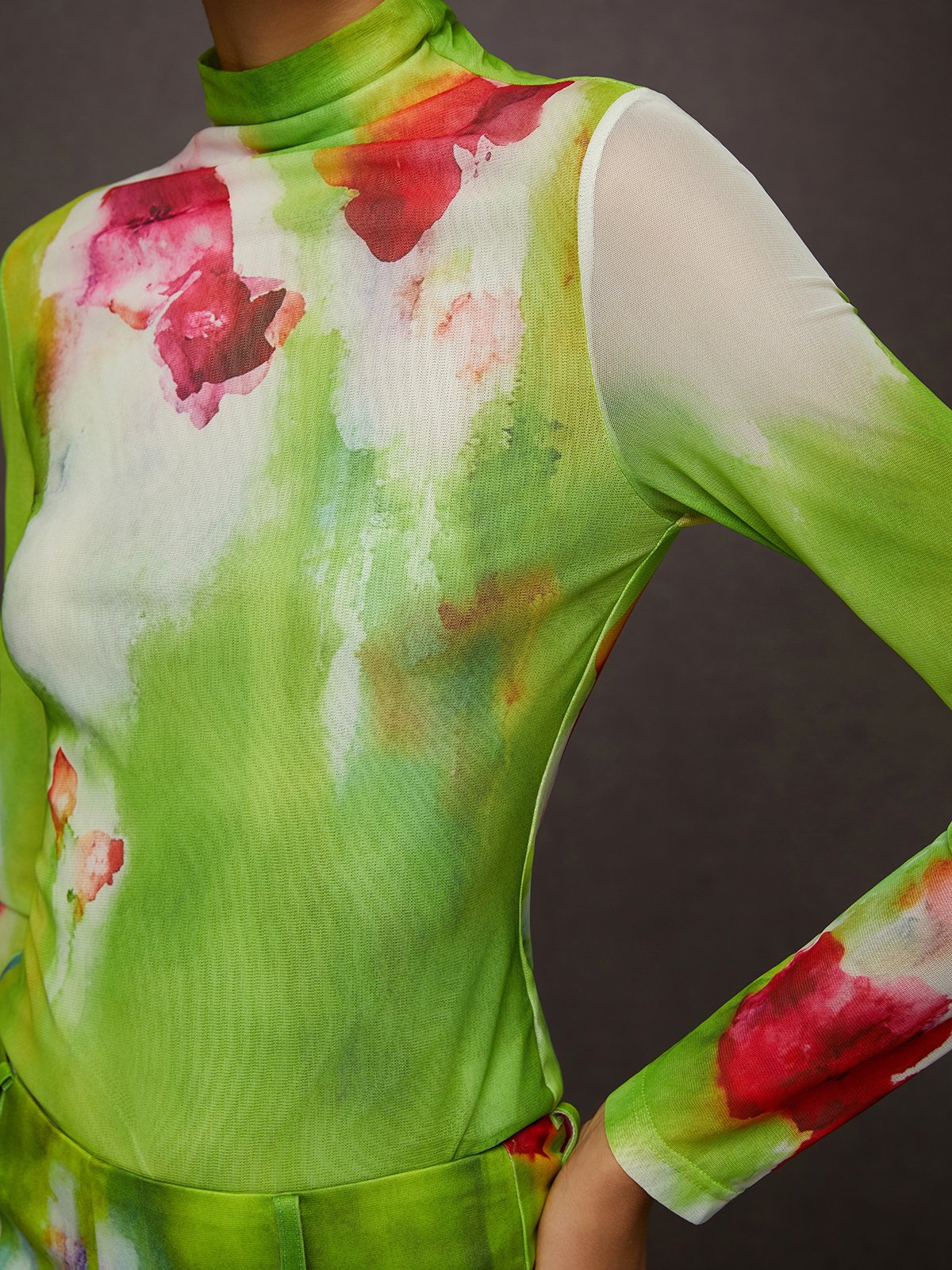 Elegant Floral Printing Turtleneck T-shirt