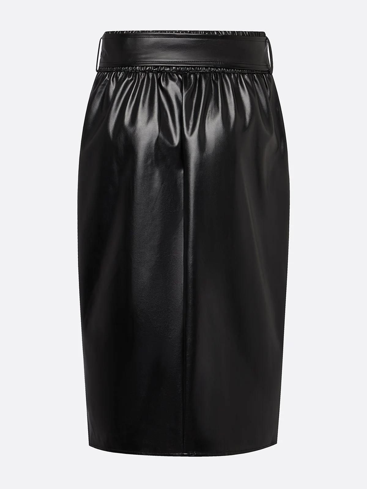 Urban Plain Knee Length Faux Leather Skirt With Belt