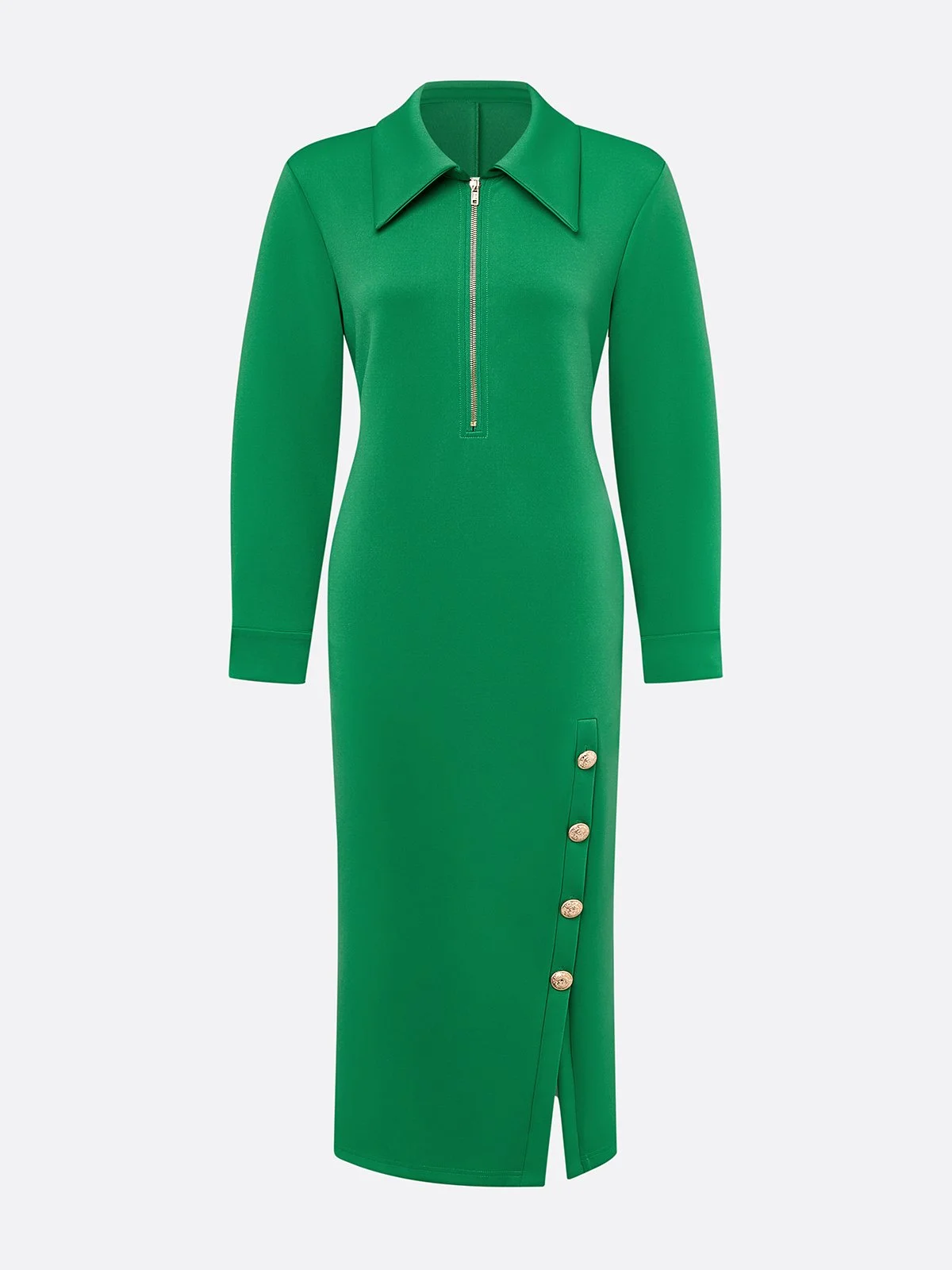 Urban Plain Side-Slit Shirt Collar Midi Dress