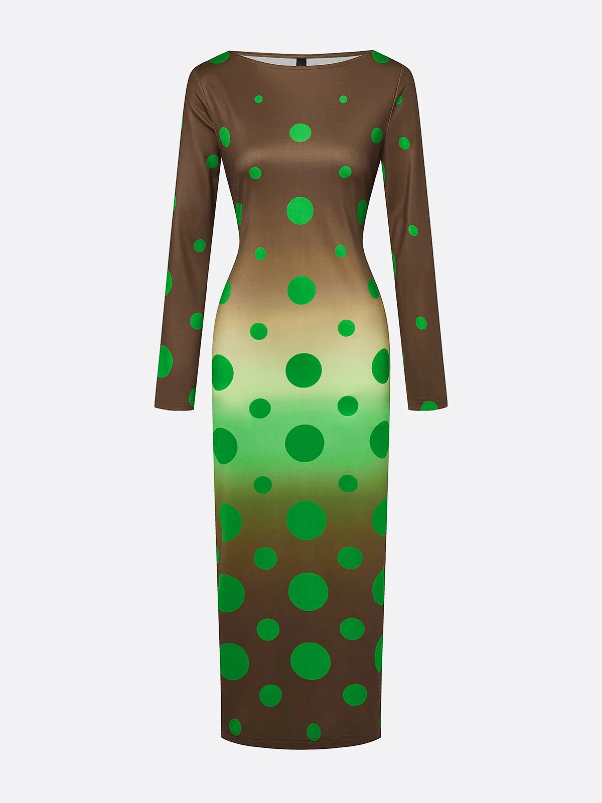 Elegant Polka Dots Printing Boat Neck Maxi Dress