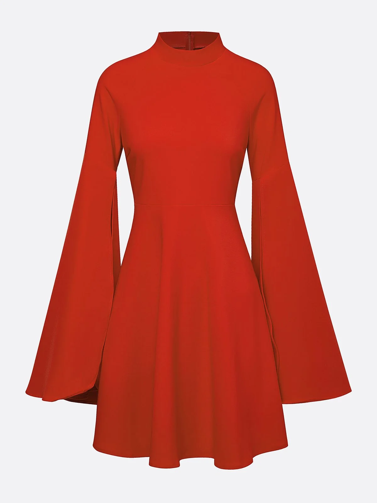 Elegant Plain Split Sleeves Irregular Craftsmanship Stand Collar Knee Length Dress
