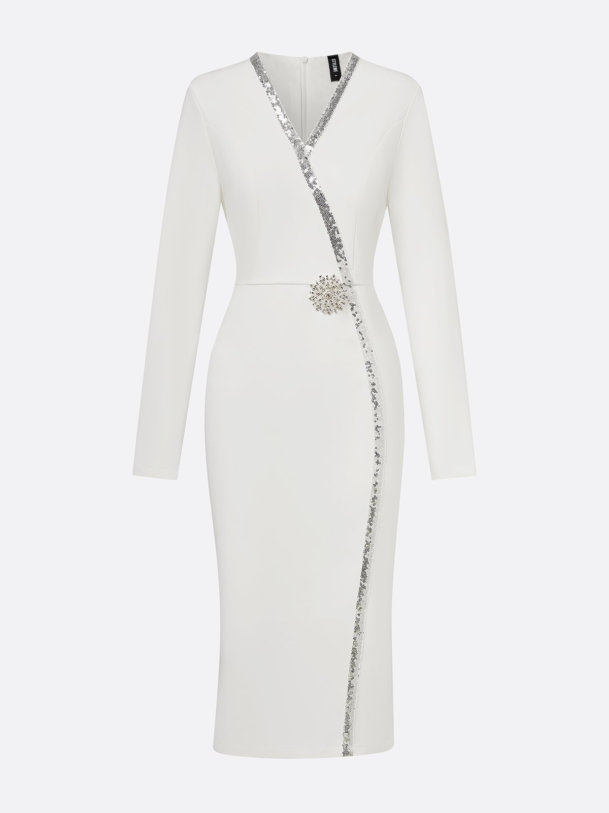 Elegant Rhinestone-Trim Midi Dress