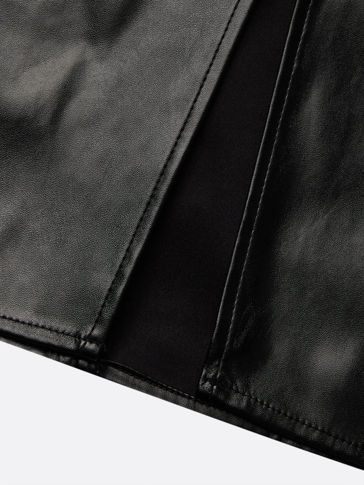 Urban Plain Knee Length Faux Leather Skirt With Belt