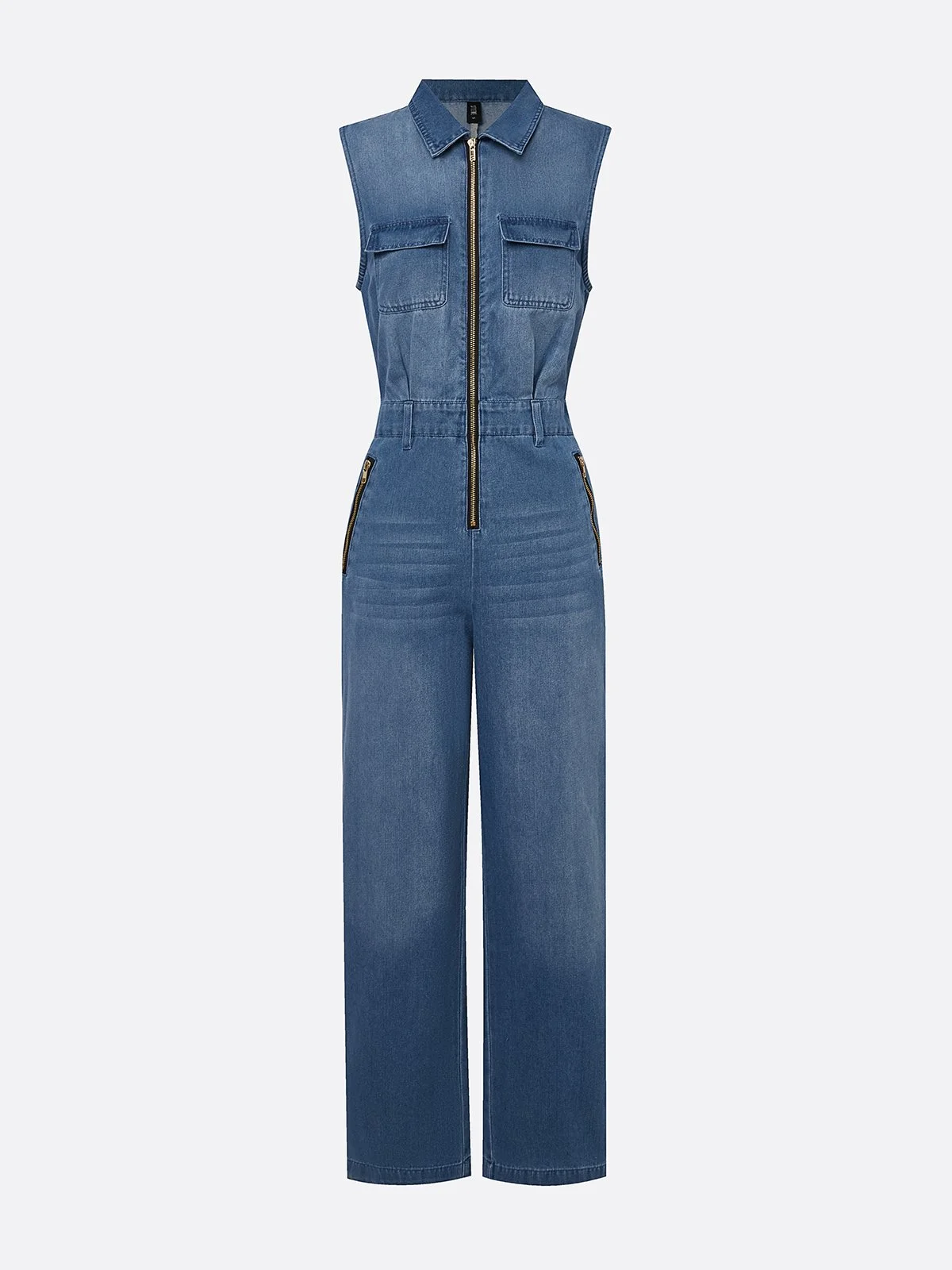Urban Plain Zipper Denim Jumpsuit