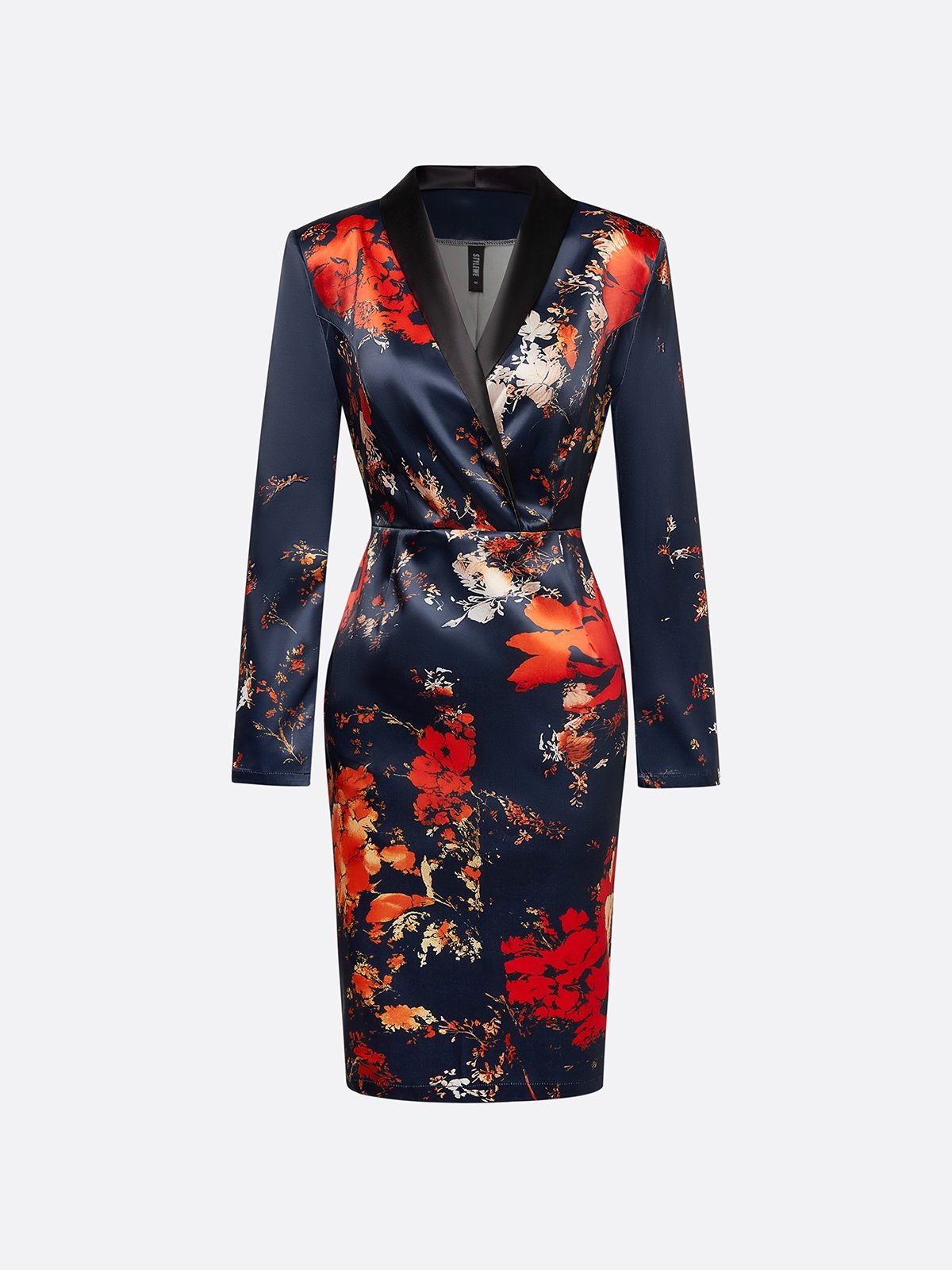 Elegant Floral Lapel Collar Knee Length Dress
