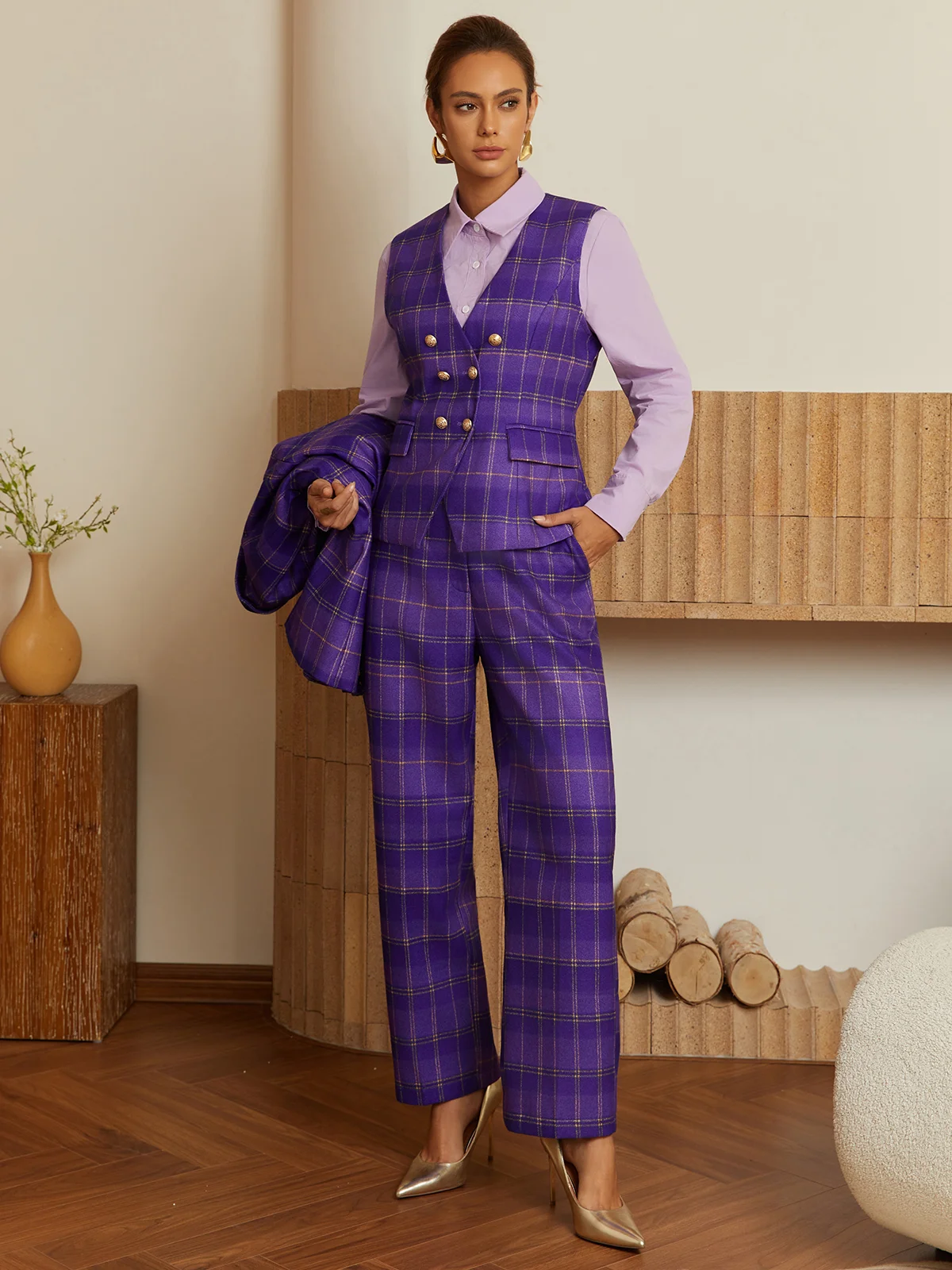 Urban Plaid Straight-Leg Pants