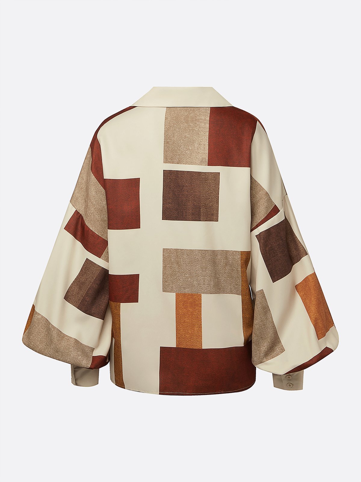 Urban Plaid Balloon-Sleeve Buckle Shirt