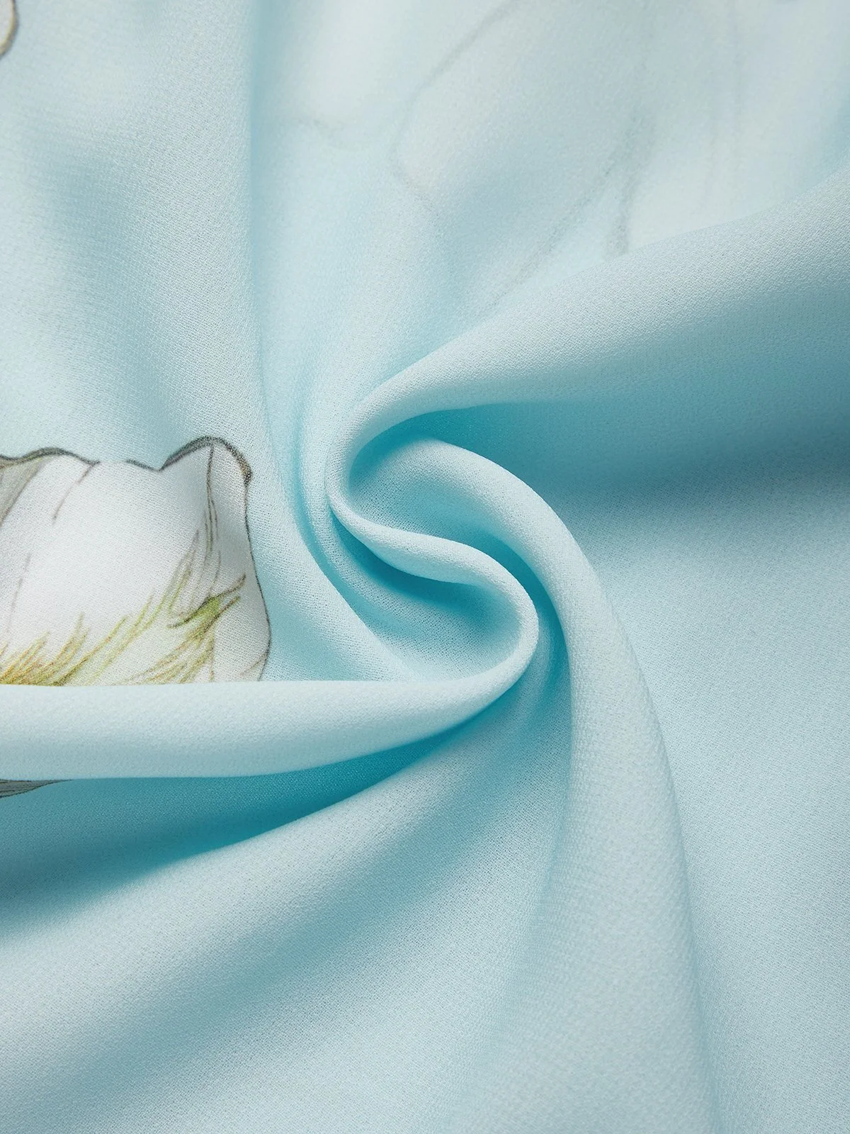 Elegant Floral Printing Stand Collar Balloon Sleeve Chiffon Blouse