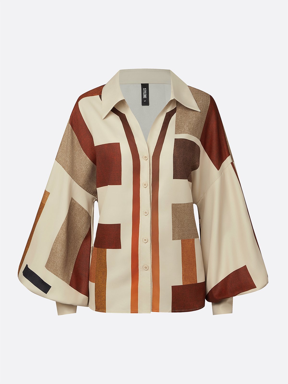 Urban Plaid Balloon-Sleeve Buckle Shirt