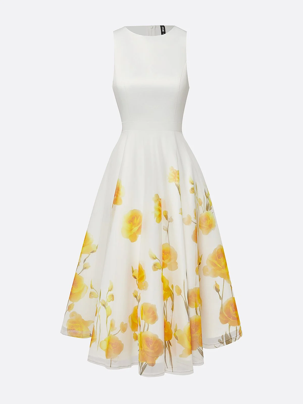 Elegant Floral Printing Crew Neck Knee Length Party Dress