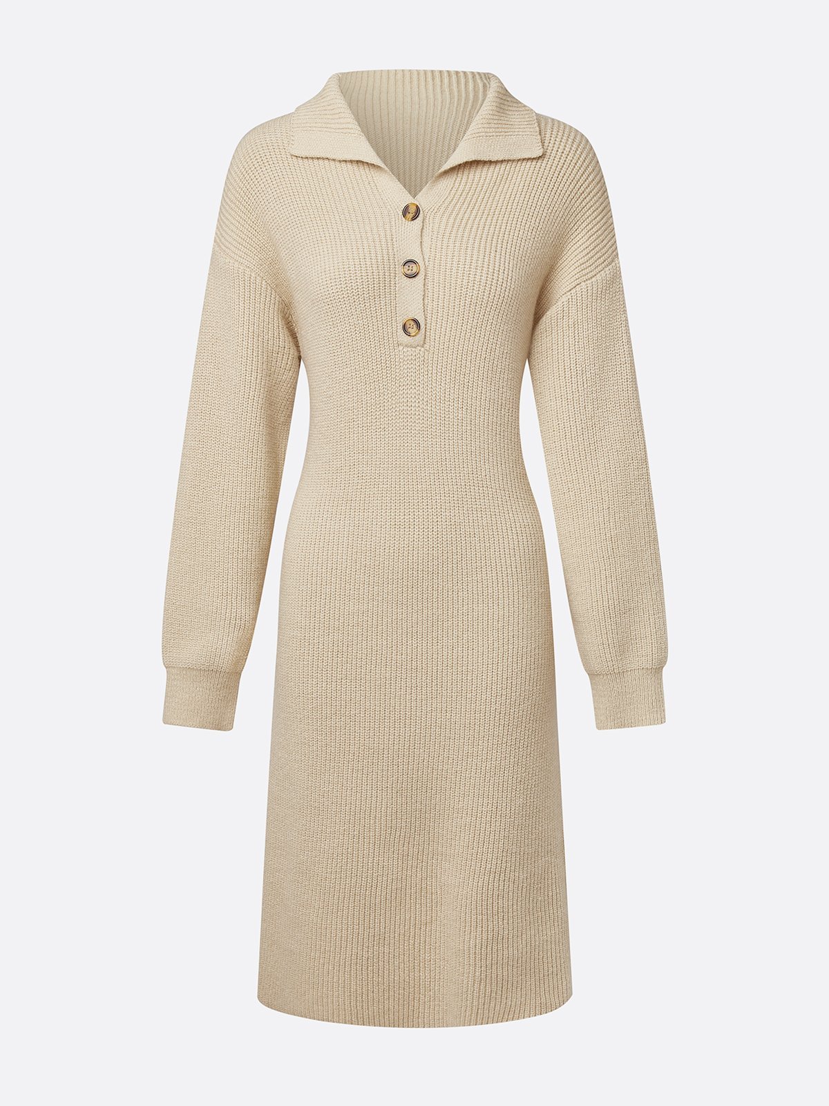 Urban Cozy Buttoned Shawl Collar Sweater Midi Dress