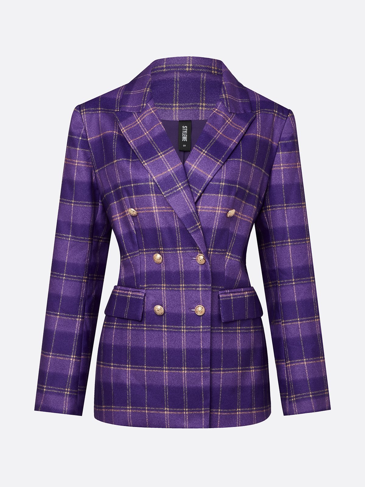 Urban Plaid Buttoned Lapel Blazer