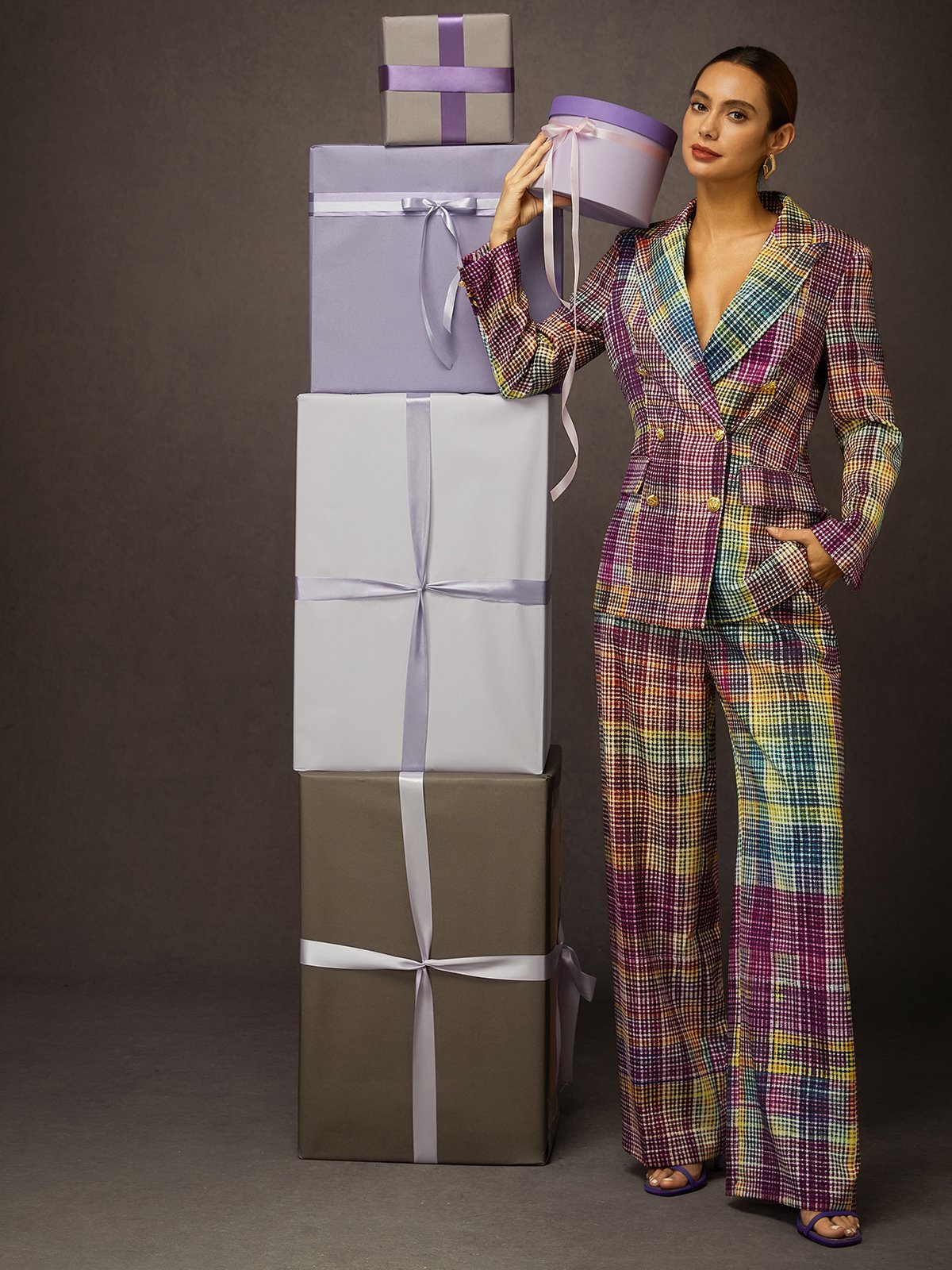 Urban Multi-Plaid Lapel Blazer