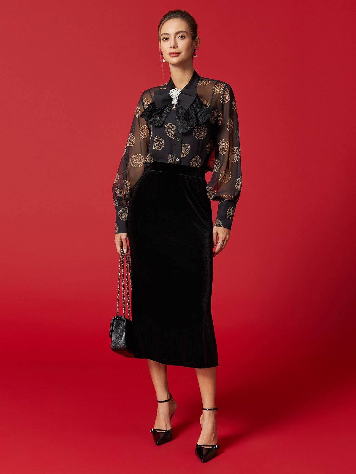 Elegant Geometric Printing Stand Collar Shirt