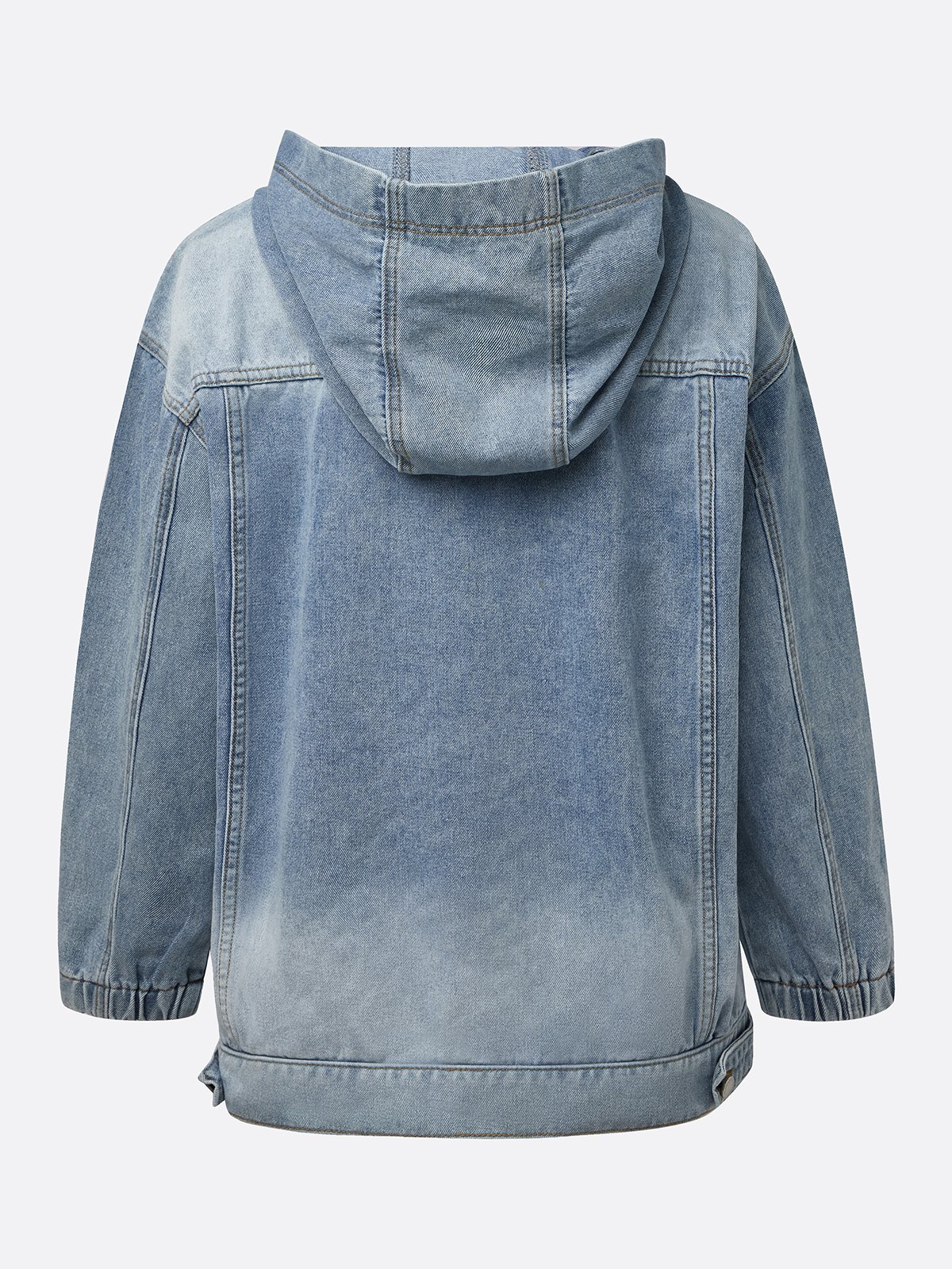 Casual Plain Distressing Hoodie Denim Top