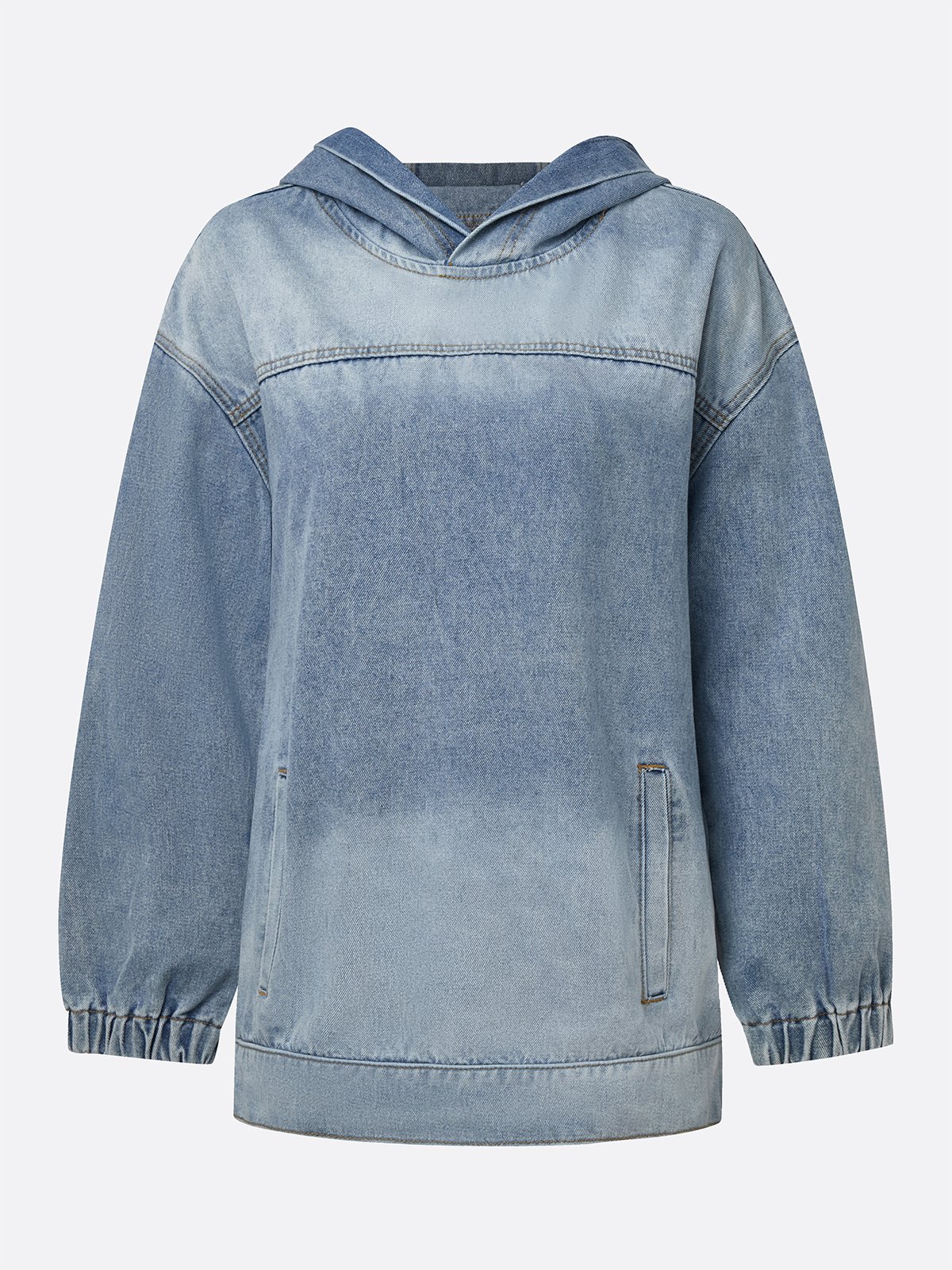 Casual Plain Distressing Hoodie Denim Top