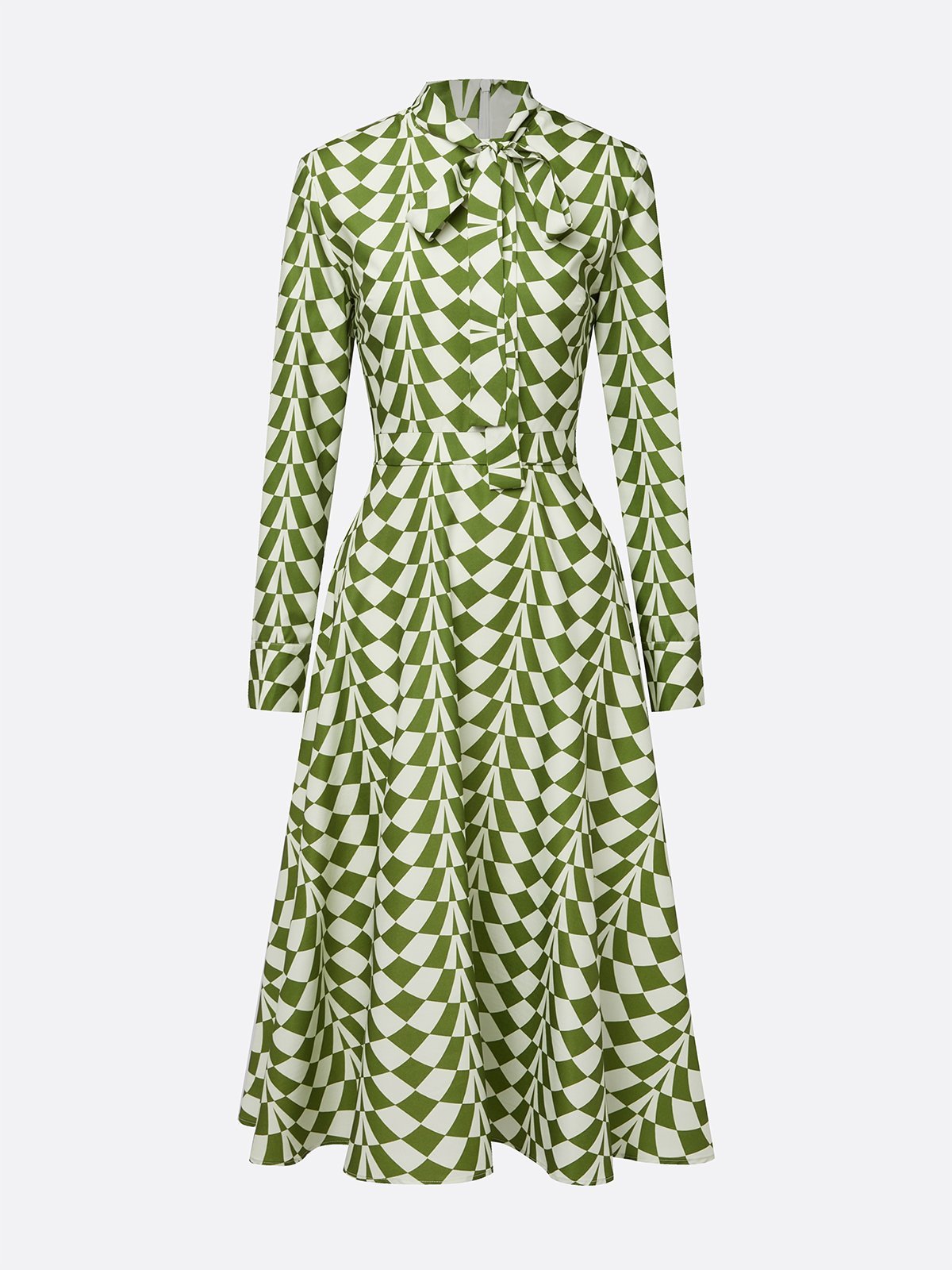 Elegant Geometric Mock Neck Midi Dress