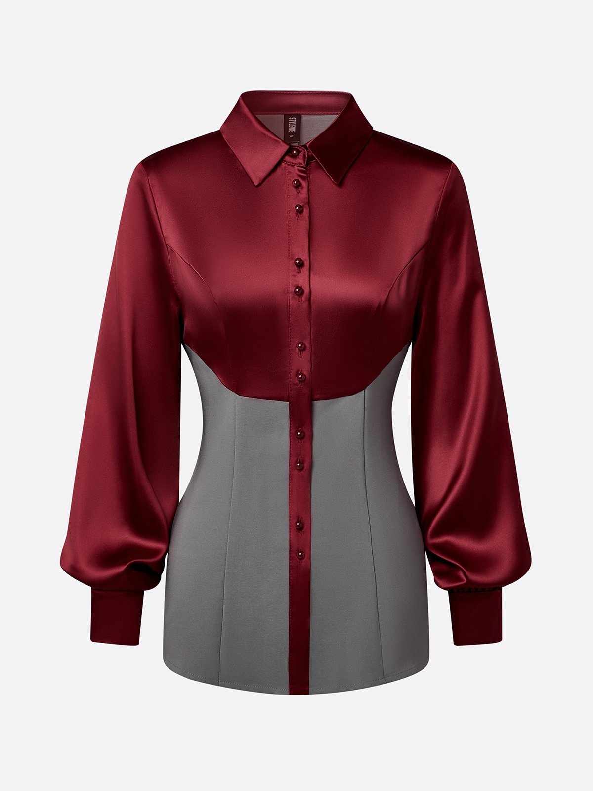 Satin Urban Color Block Split Joint Shirt