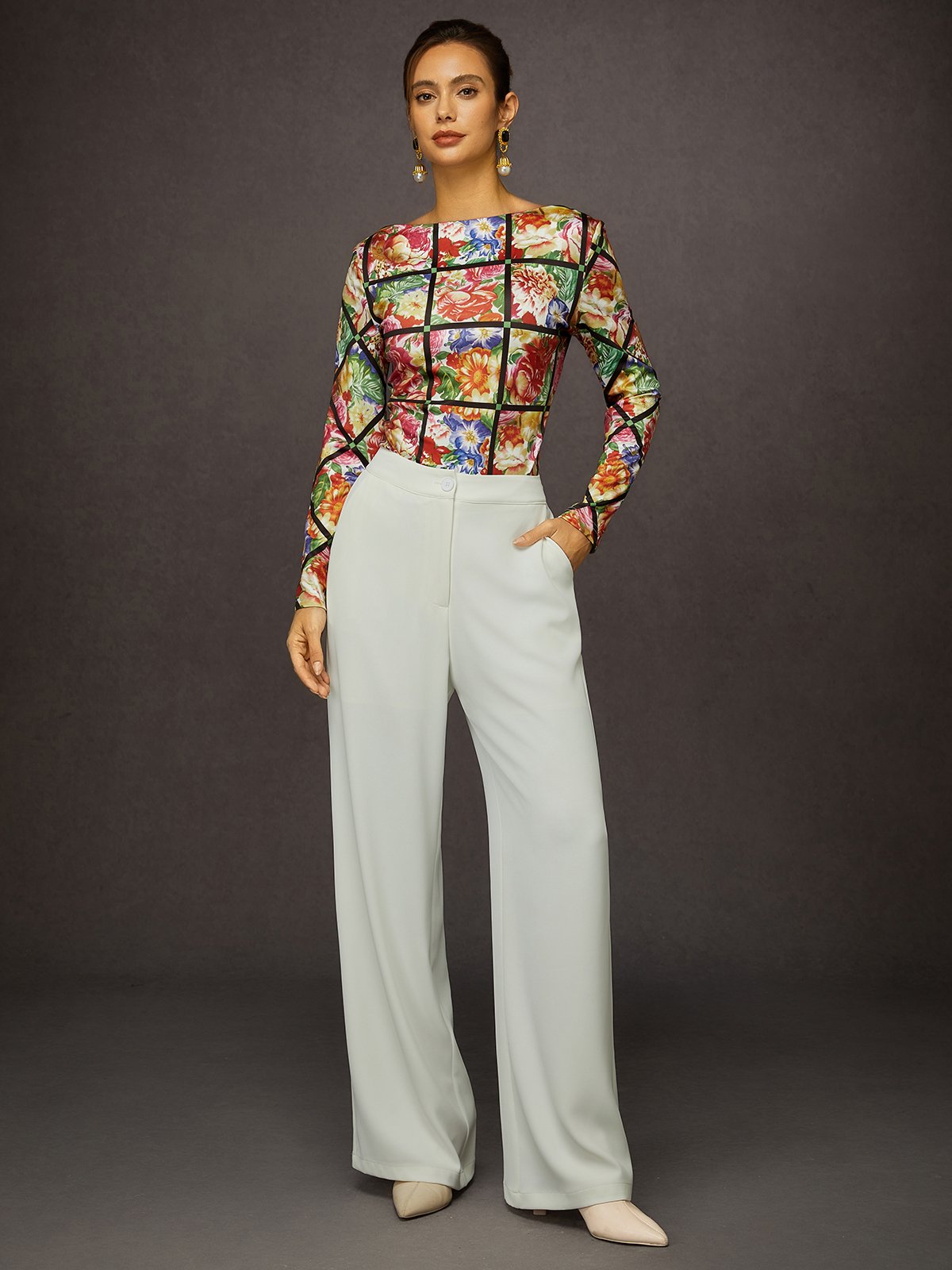 Floral Fitted Top - Elegant Blouse for Social Occasions