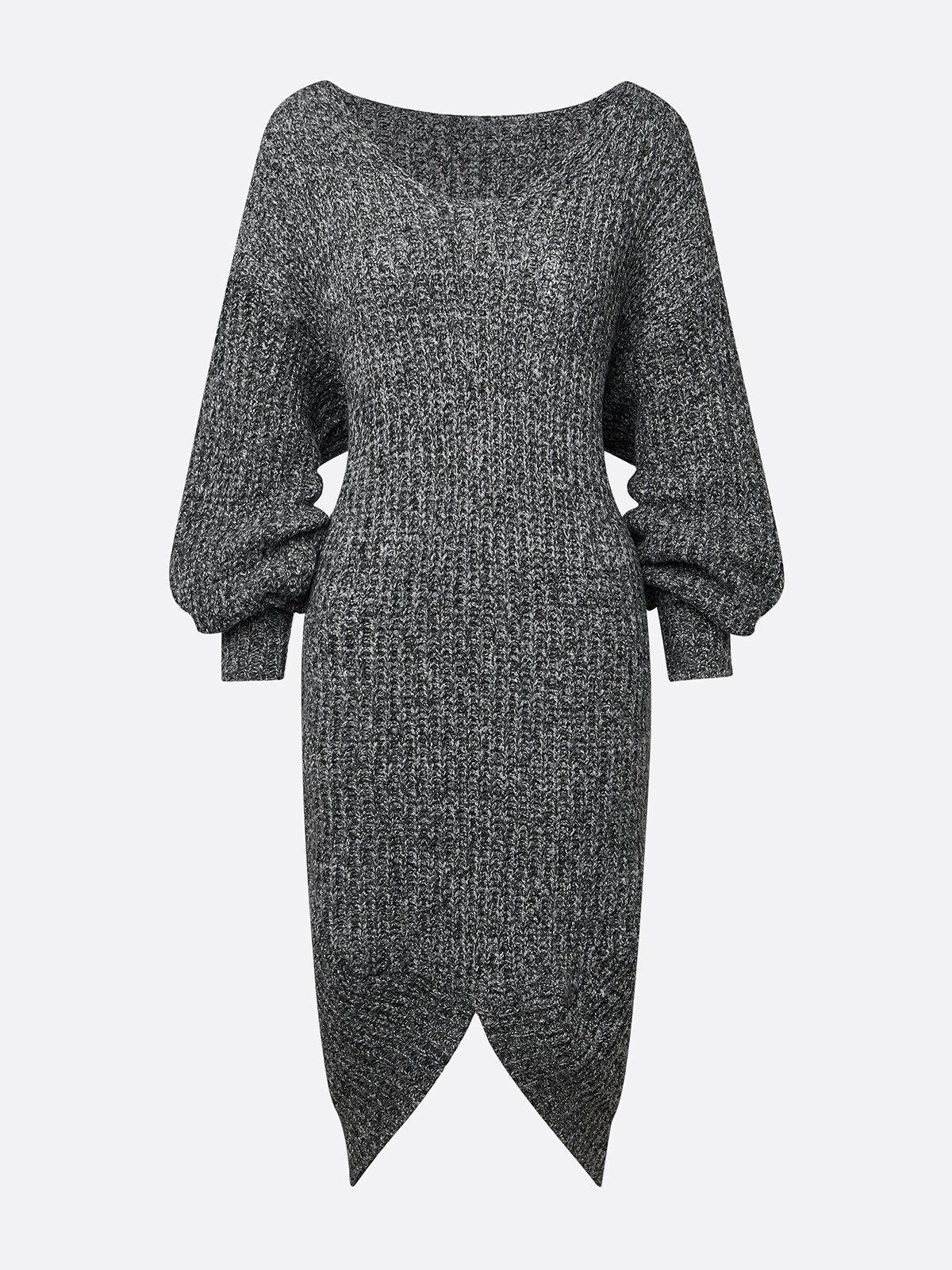 Urban Plain V Neck Sweater Midi Dress