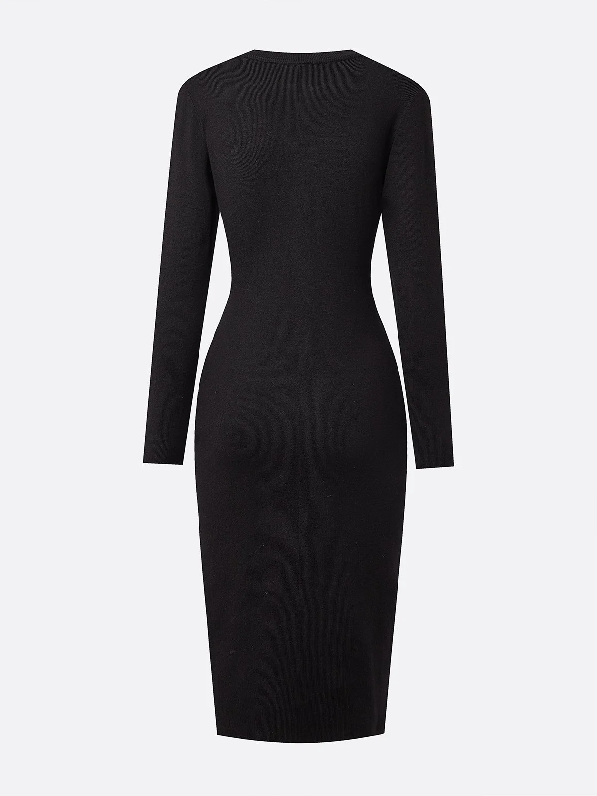 Urban Plain Zipper Crew Neck Sweater Midi Dress