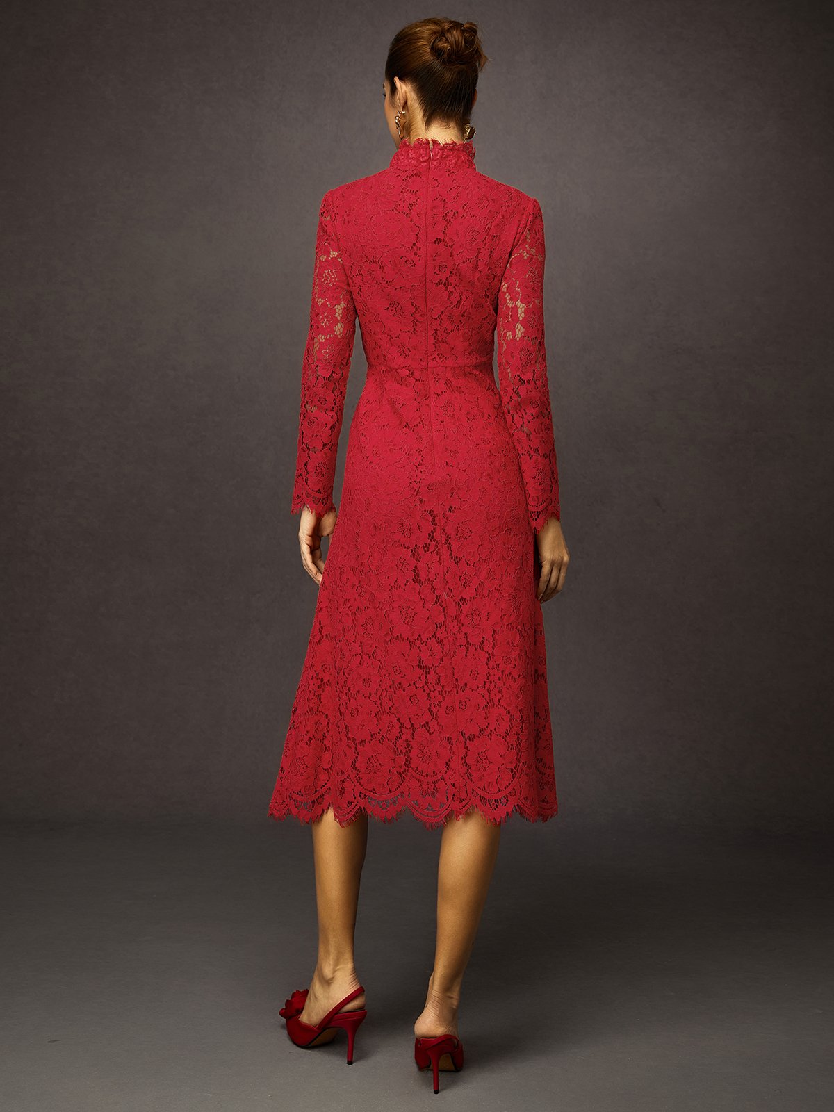 Elegant Plain Stand Collar Midi Dress