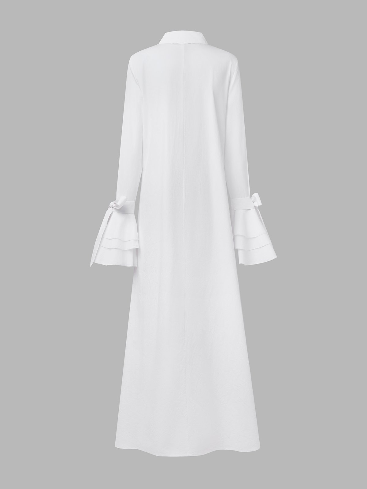 Urban Plain Ruffle Sleeve Shirt Collar Maxi Dress