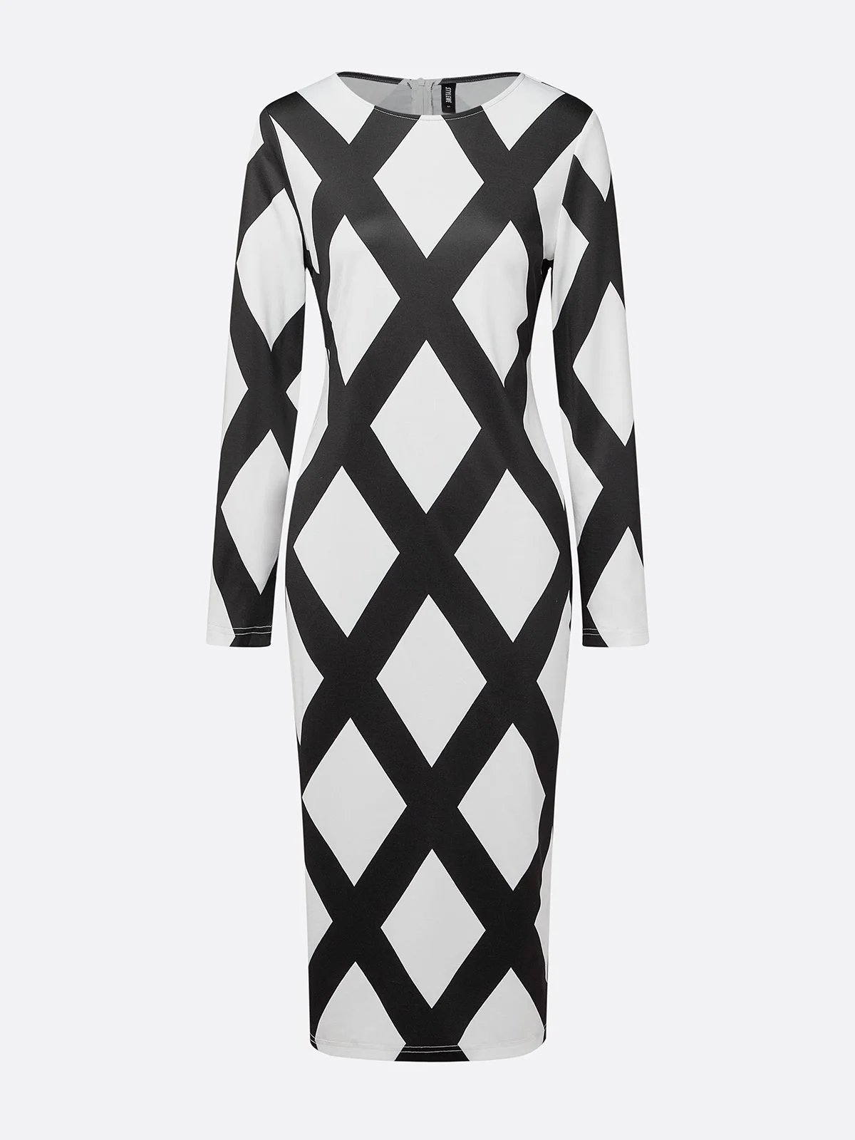 Urban Plaid Printing Crew Neck Midi Dress