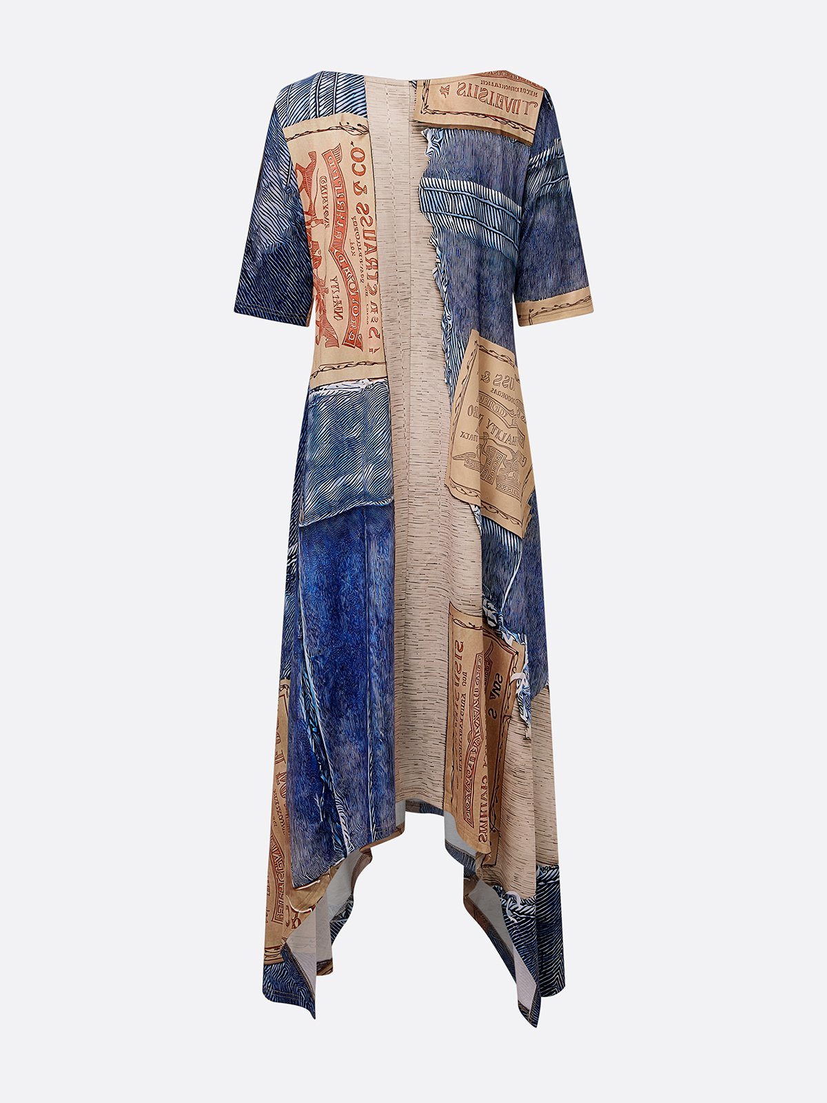 Casual Random Print Off  Asymmetrical  printing Maxi Dress