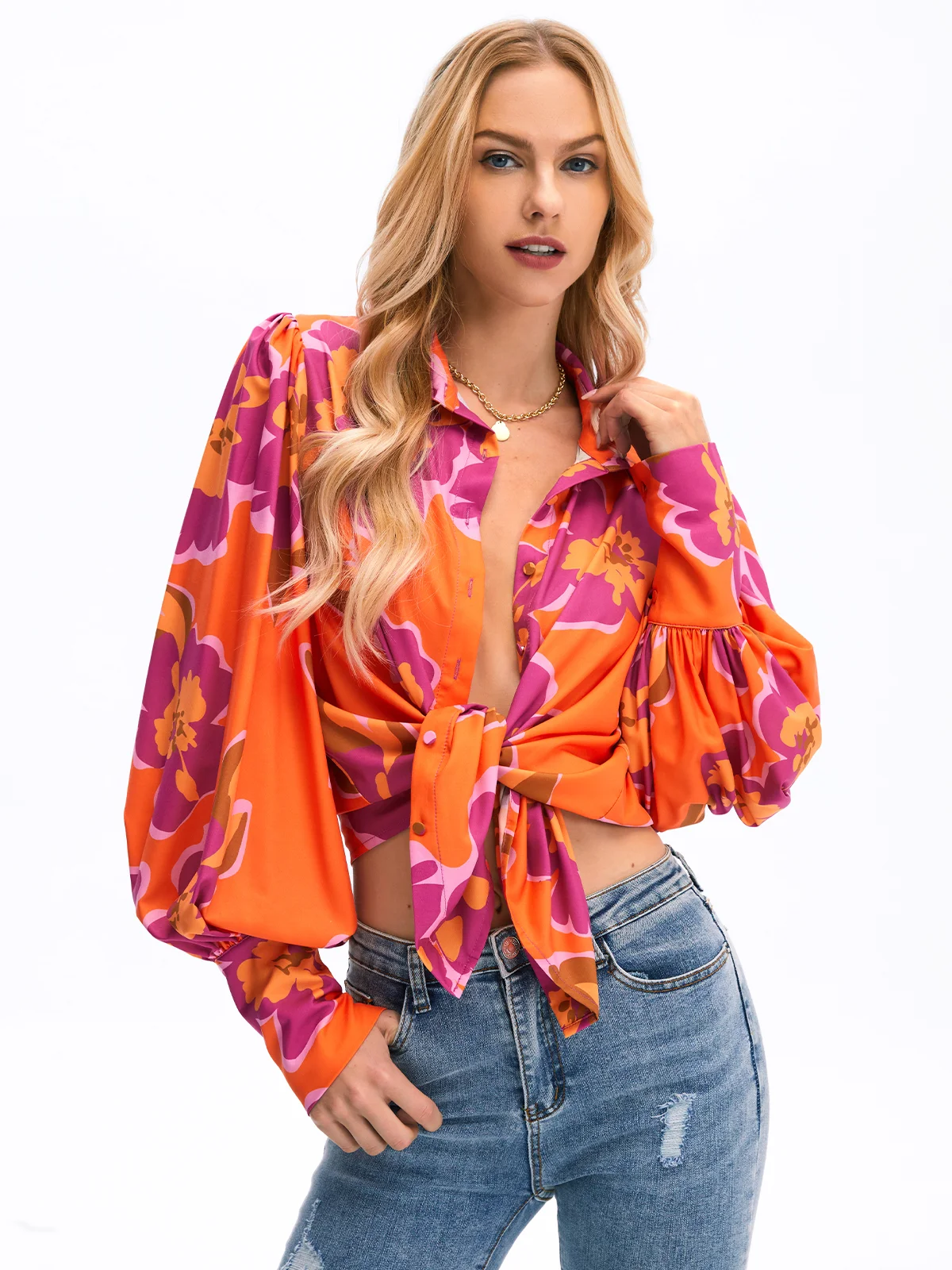 Chiffon Floral Vacation Long Sleeve Blouse | stylewe