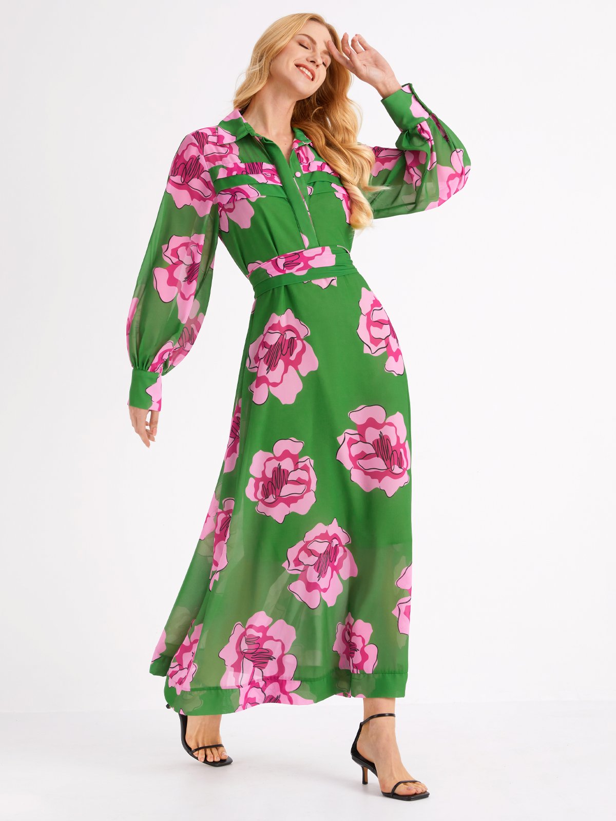 Vacation Shirt Collar Floral Dress (Slip Dress Included) | stylewe