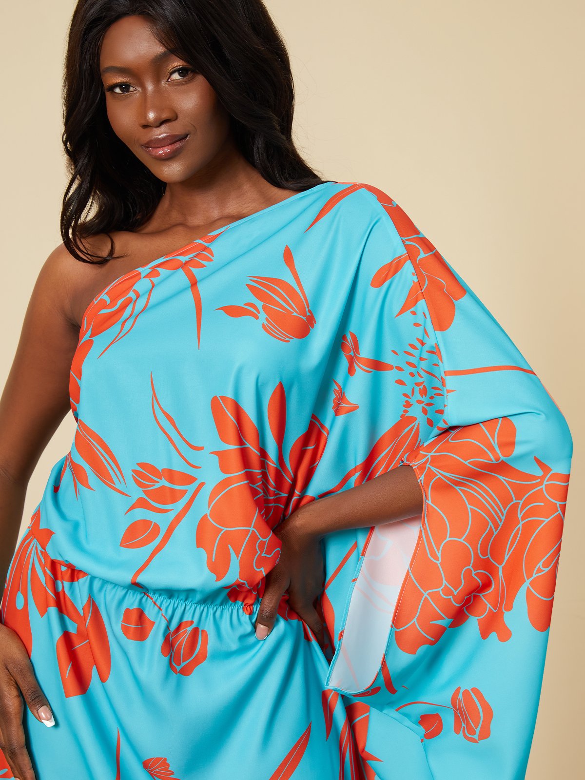 Off The Shoulder Floral Vacation Regular Fit Midi Dress