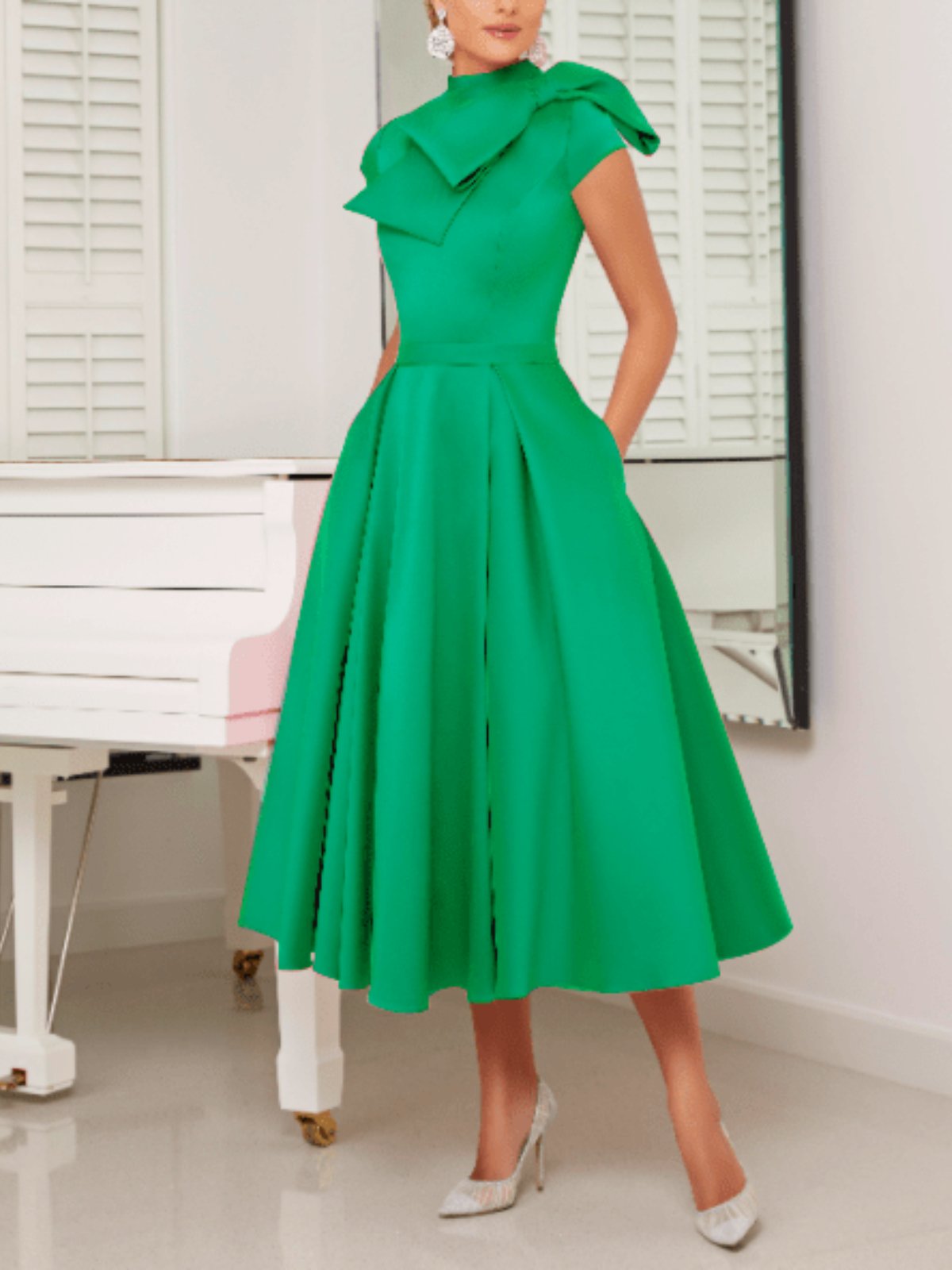 summer-elegant-short-sleeve-woven-pink-dress-wedding-party-stylewe
