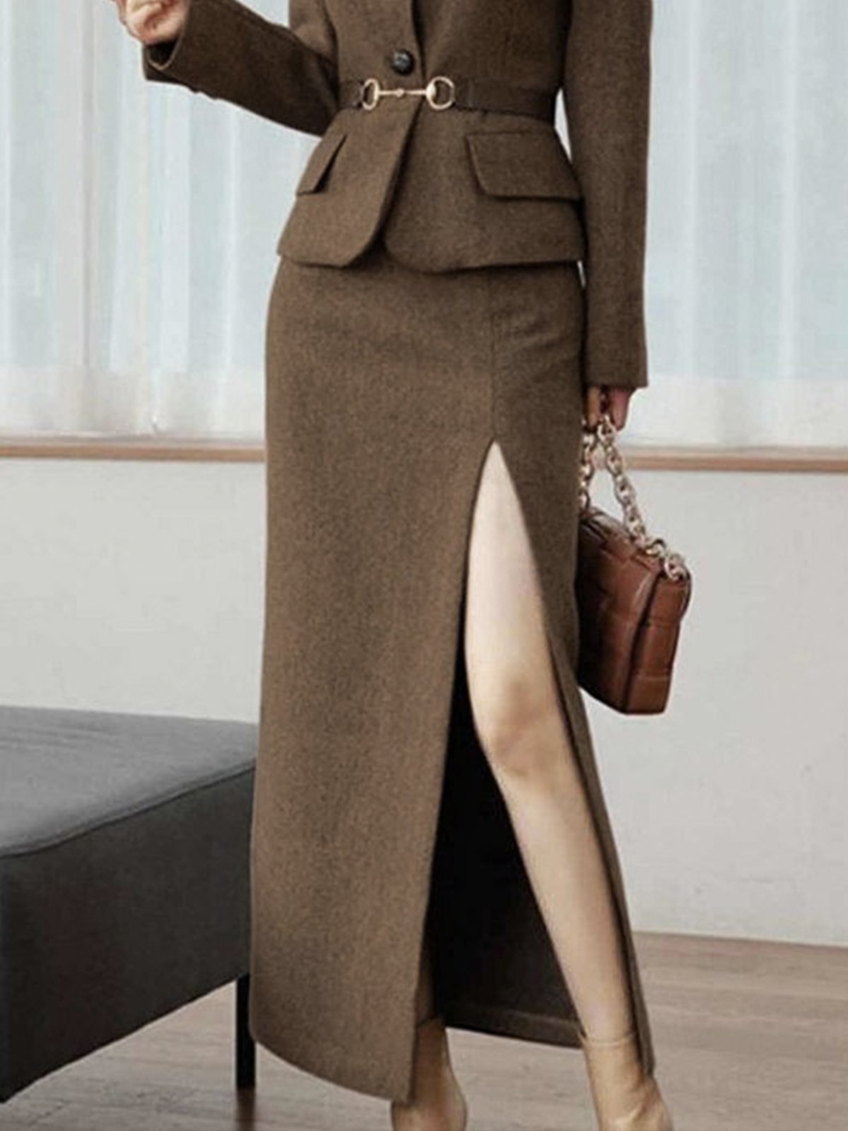 Midi Daily Plain Elegant Regular Fit Skirt